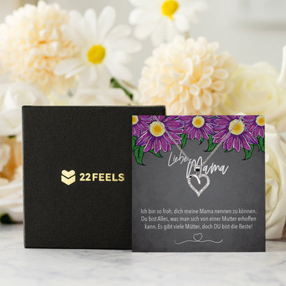 22Feels® Mama Geschenk Muttertag Geburtstag Frauen Schmuck mit Karte Herz Halskette Echt Silber Weihnachten Idee von Tochter oder Sohn-Schmuck mit Botschaftskarte - Herz21-22Feels