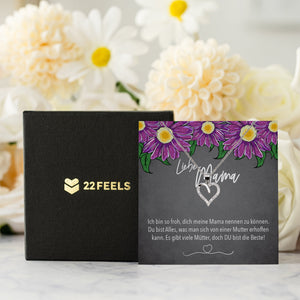 22Feels® Mama Geschenk Muttertag Geburtstag Frauen Schmuck mit Karte Herz Halskette Echt Silber Weihnachten Idee von Tochter oder Sohn-Schmuck mit Botschaftskarte - Herz21-22Feels