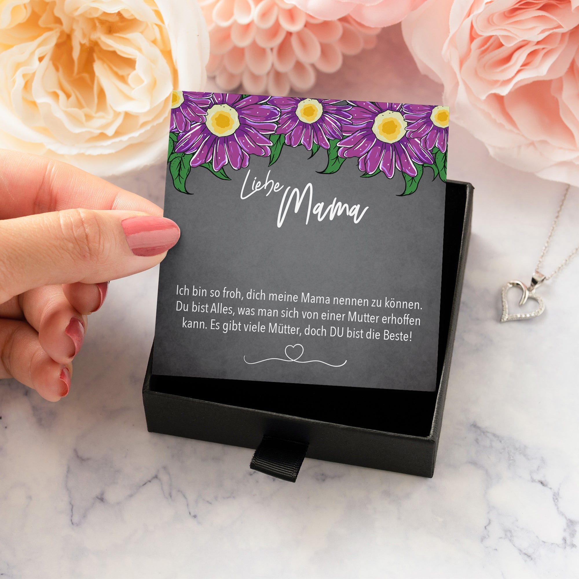 22Feels® Mama Geschenk Muttertag Geburtstag Frauen Schmuck mit Karte Herz Halskette Echt Silber Weihnachten Idee von Tochter oder Sohn-Schmuck mit Botschaftskarte - Herz21-22Feels