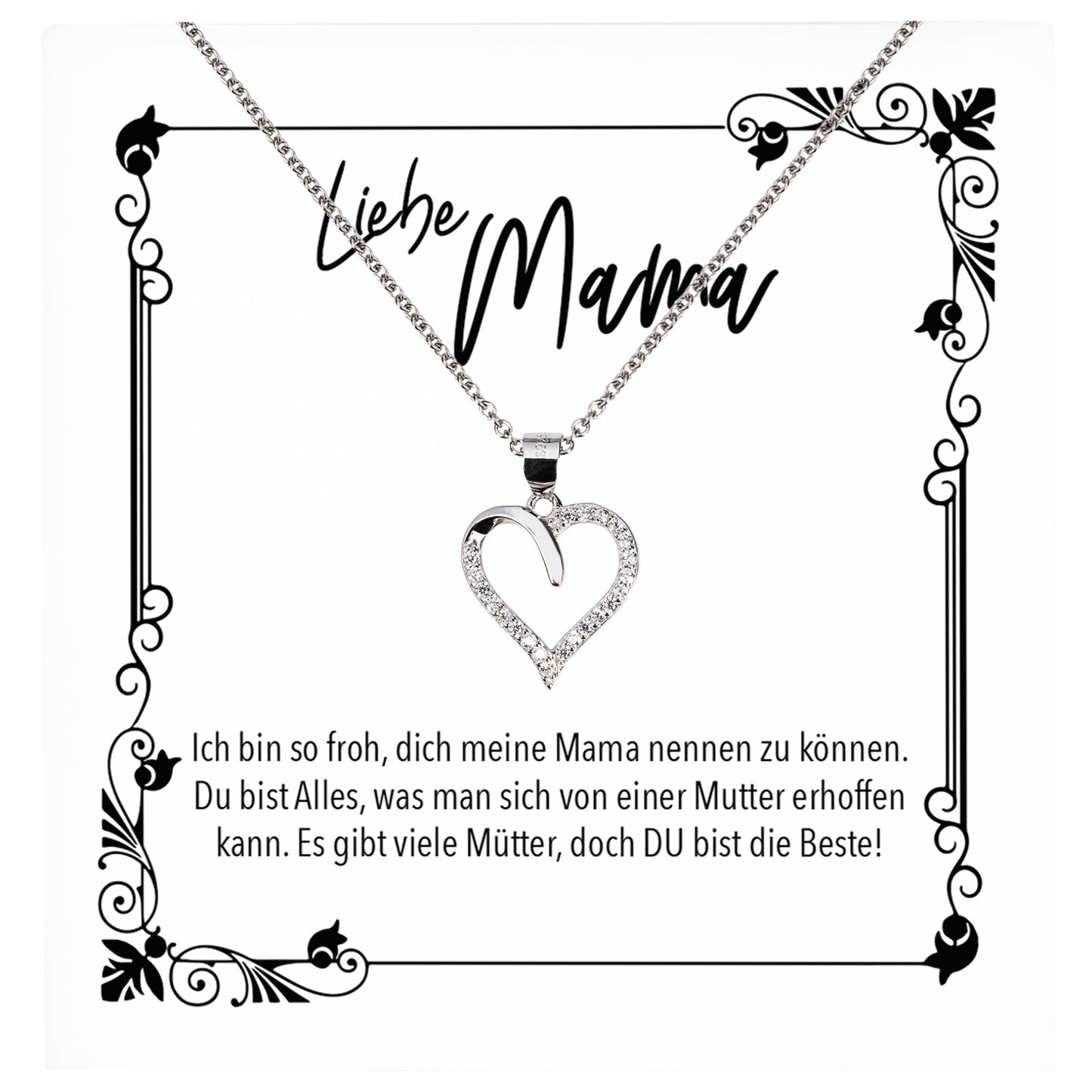 22Feels® Mama Geschenk Muttertag Geburtstag Frauen Schmuck mit Karte Herz Halskette Echt Silber Weihnachten Idee von Tochter oder Sohn-Schmuck mit Botschaftskarte - Herz21-22Feels