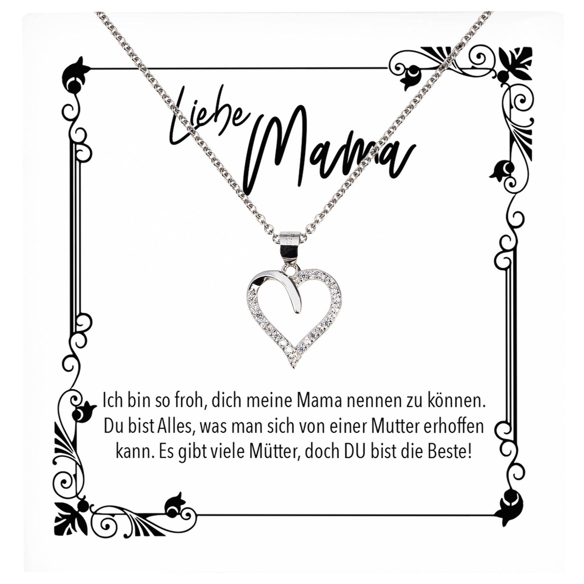 22Feels® Mama Geschenk Muttertag Geburtstag Frauen Schmuck mit Karte Herz Halskette Echt Silber Weihnachten Idee von Tochter oder Sohn-Schmuck mit Botschaftskarte - Herz21-22Feels