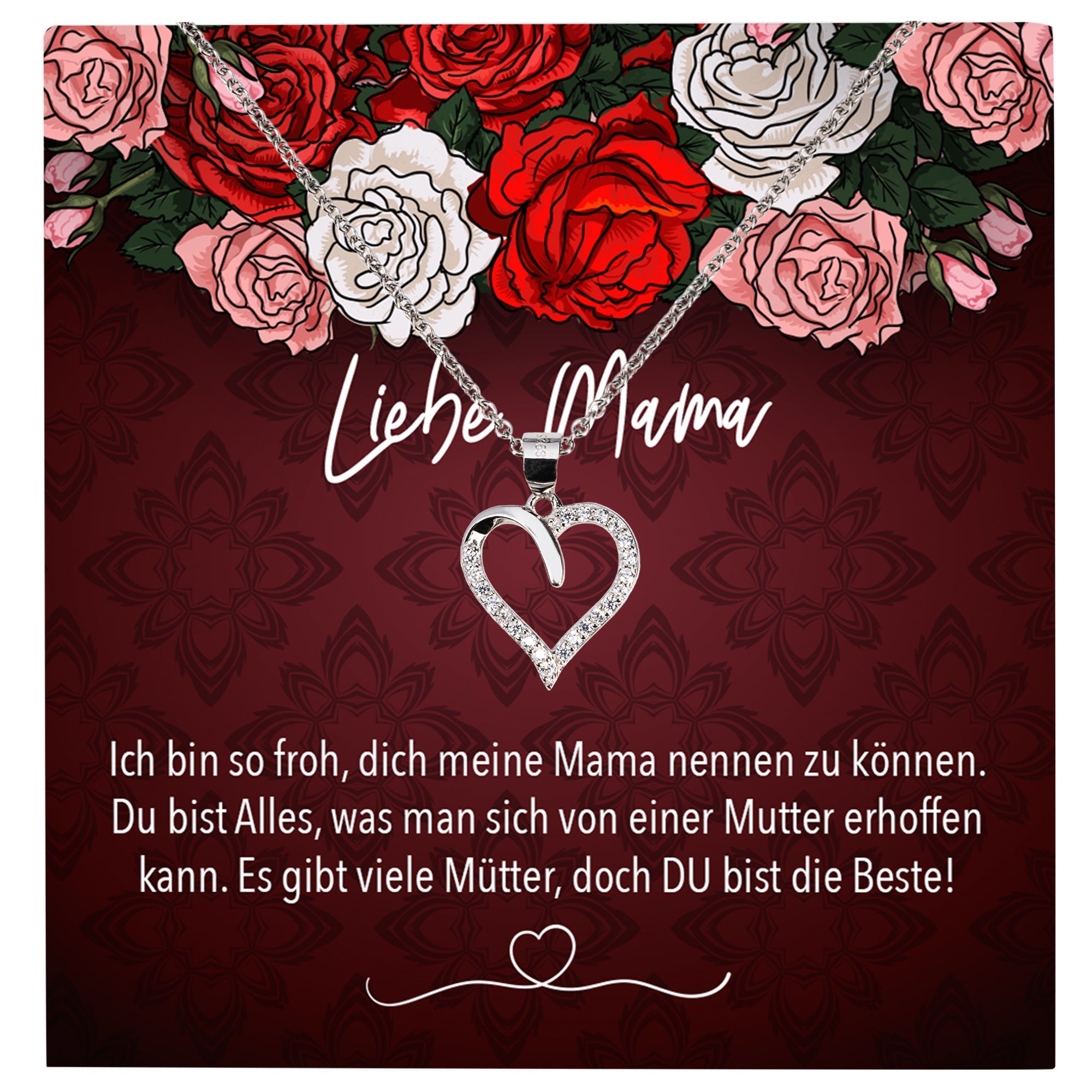 22Feels® Mama Geschenk Muttertag Geburtstag Frauen Schmuck mit Karte Herz Halskette Echt Silber Weihnachten Idee von Tochter oder Sohn-Schmuck mit Botschaftskarte - Herz21-22Feels