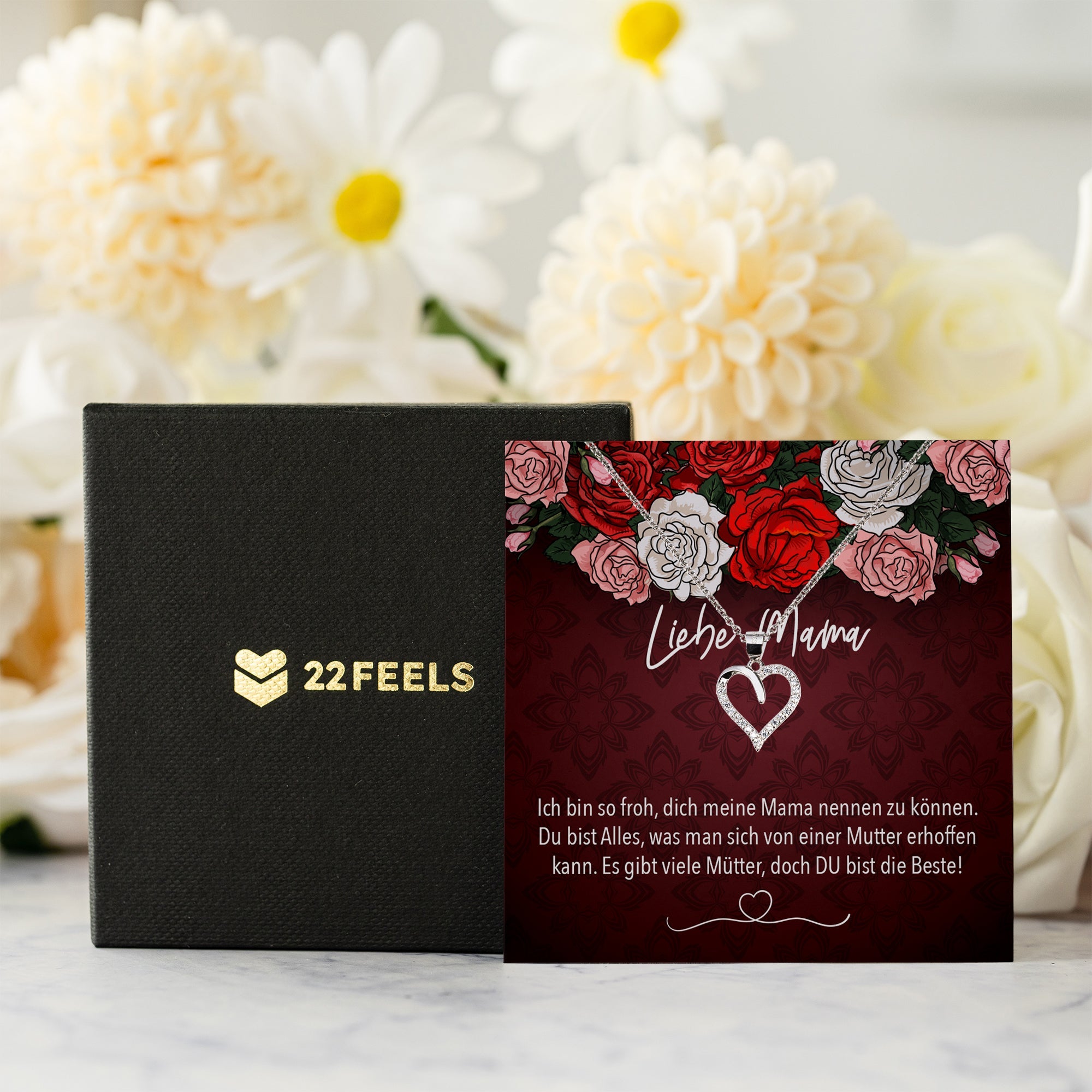 22Feels® Mama Geschenk Muttertag Geburtstag Frauen Schmuck mit Karte Herz Halskette Echt Silber Weihnachten Idee von Tochter oder Sohn-Schmuck mit Botschaftskarte - Herz21-22Feels
