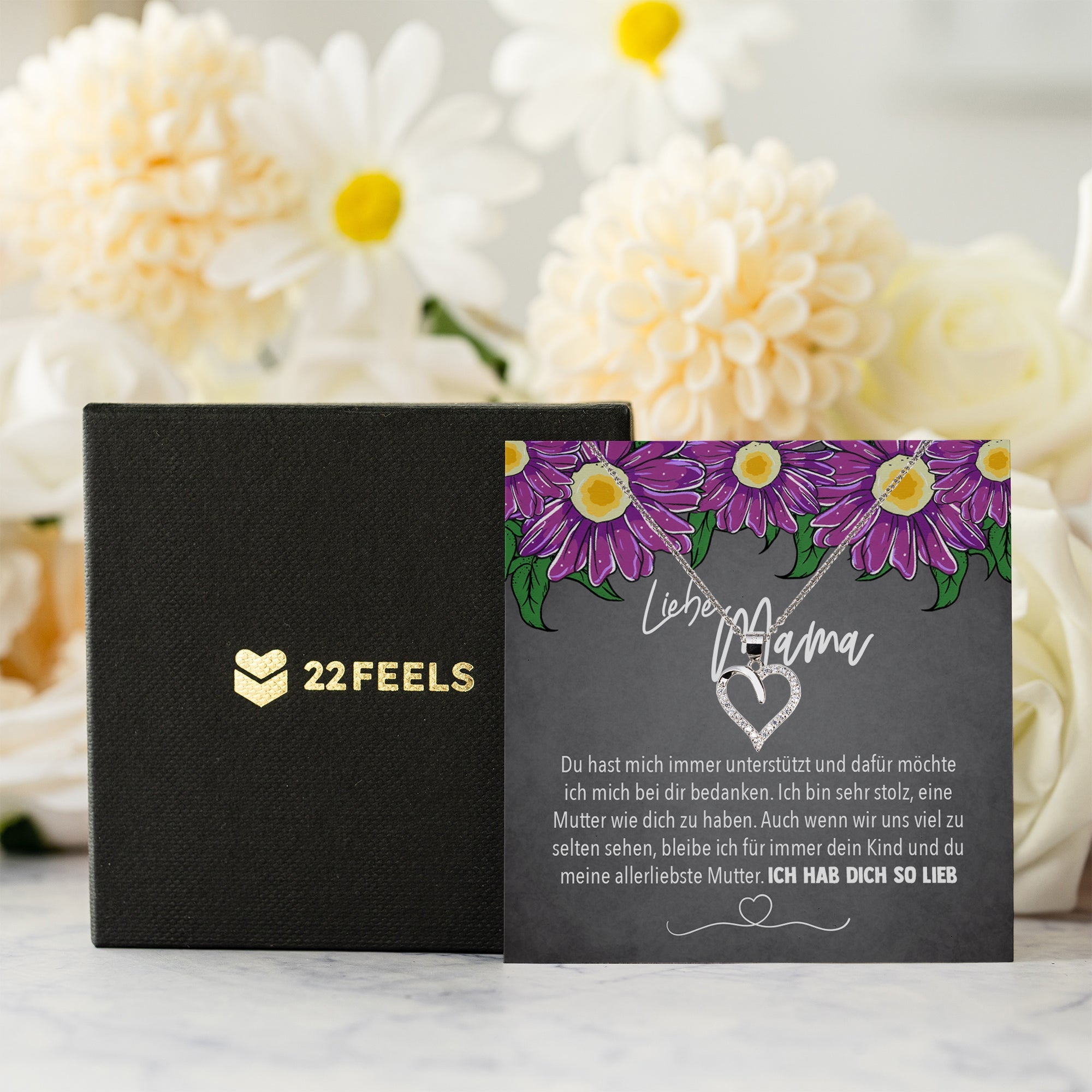 22Feels® Mama Geschenk Muttertag Geburtstag Frauen Herz Halskette mit Karte Echt Silber Schmuck Weihnachten Idee von Tochter oder Sohn-Schmuck mit Botschaftskarte - Herz21-22Feels
