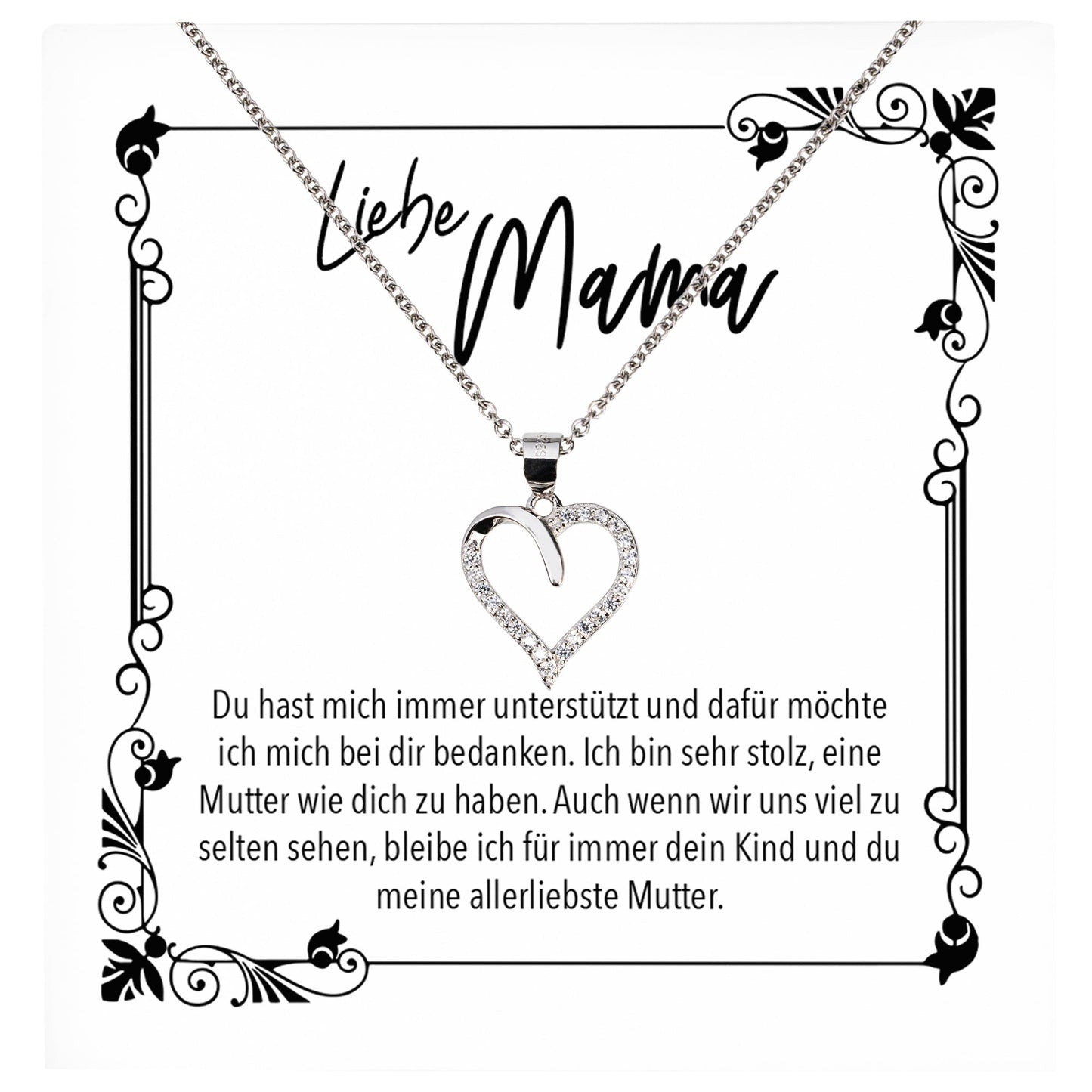22Feels® Mama Geschenk Muttertag Geburtstag Frauen Herz Halskette mit Karte Echt Silber Schmuck Weihnachten Idee von Tochter oder Sohn-Schmuck mit Botschaftskarte - Herz21-22Feels