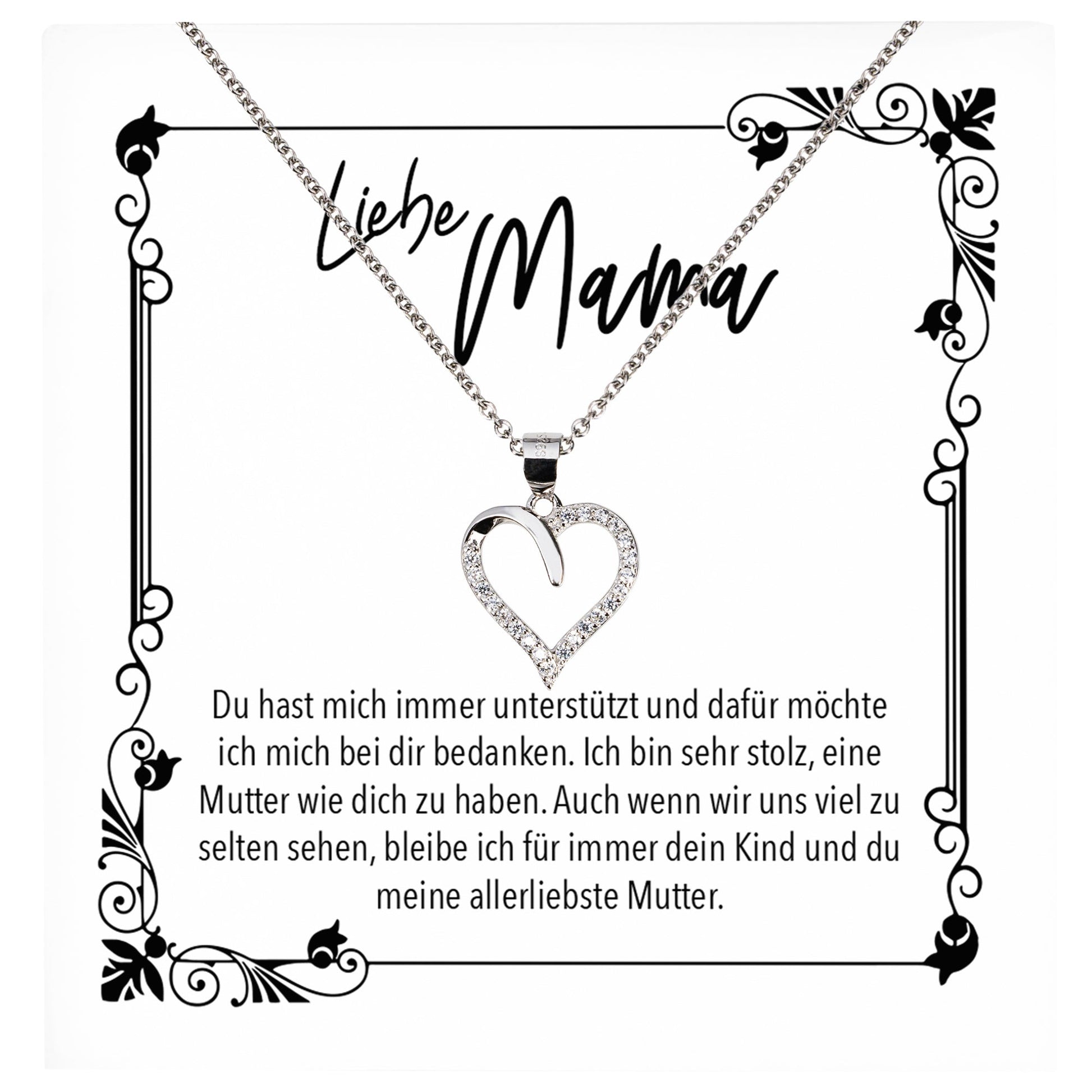22Feels® Mama Geschenk Muttertag Geburtstag Frauen Herz Halskette mit Karte Echt Silber Schmuck Weihnachten Idee von Tochter oder Sohn-Schmuck mit Botschaftskarte - Herz21-22Feels