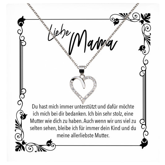 22Feels® Mama Geschenk Muttertag Geburtstag Frauen Herz Halskette mit Karte Echt Silber Schmuck Weihnachten Idee von Tochter oder Sohn-Schmuck mit Botschaftskarte - Herz21-22Feels