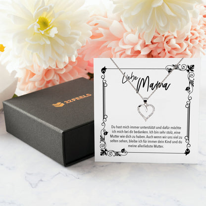 22Feels® Mama Geschenk Muttertag Geburtstag Frauen Herz Halskette mit Karte Echt Silber Schmuck Weihnachten Idee von Tochter oder Sohn-Schmuck mit Botschaftskarte - Herz21-22Feels