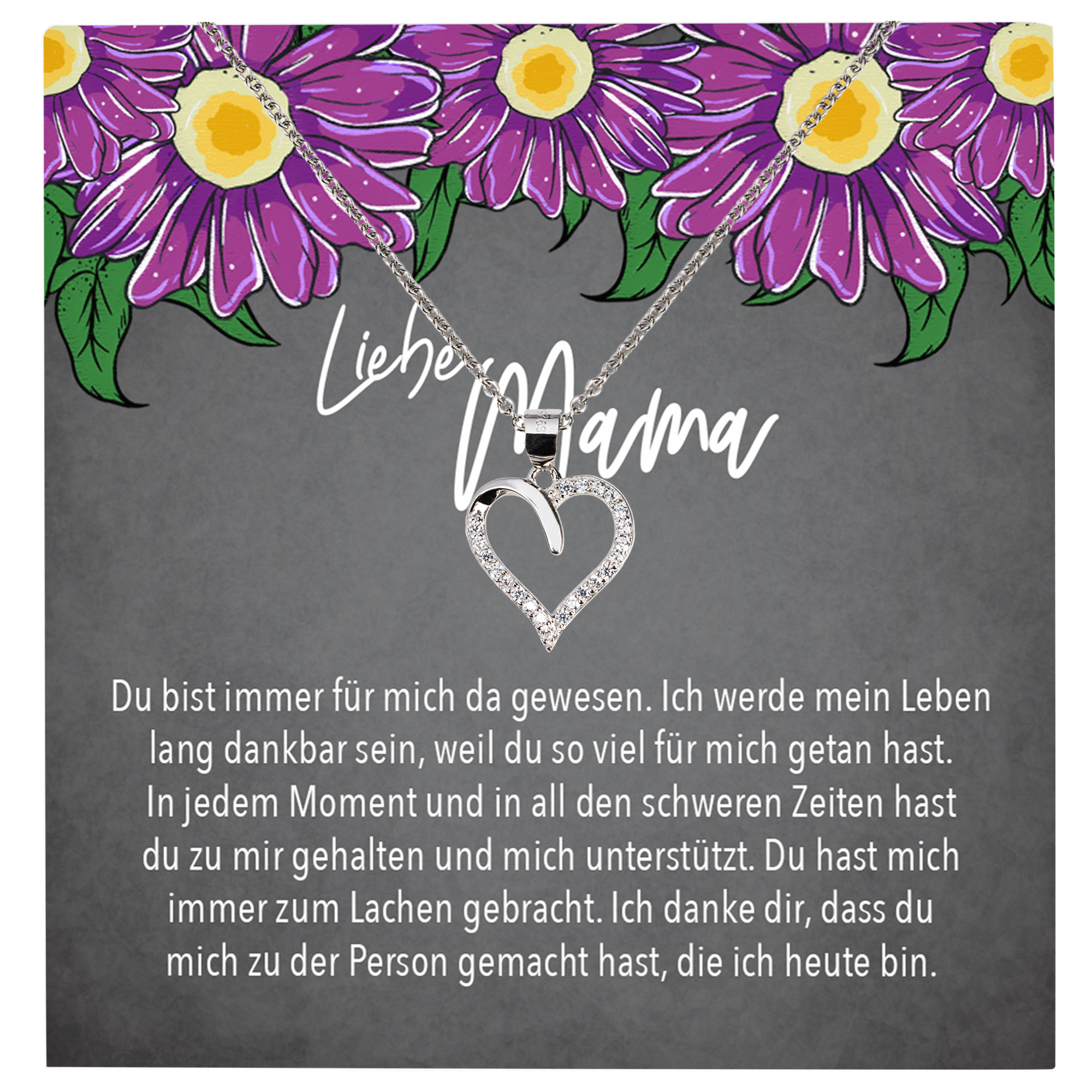 22Feels® Mama Geschenk Muttertag Geburtstag Frauen Schmuck mit Karte Herz Halskette Echt Silber Weihnachten Idee von Tochter oder Sohn-Schmuck mit Botschaftskarte - Herz21-22Feels