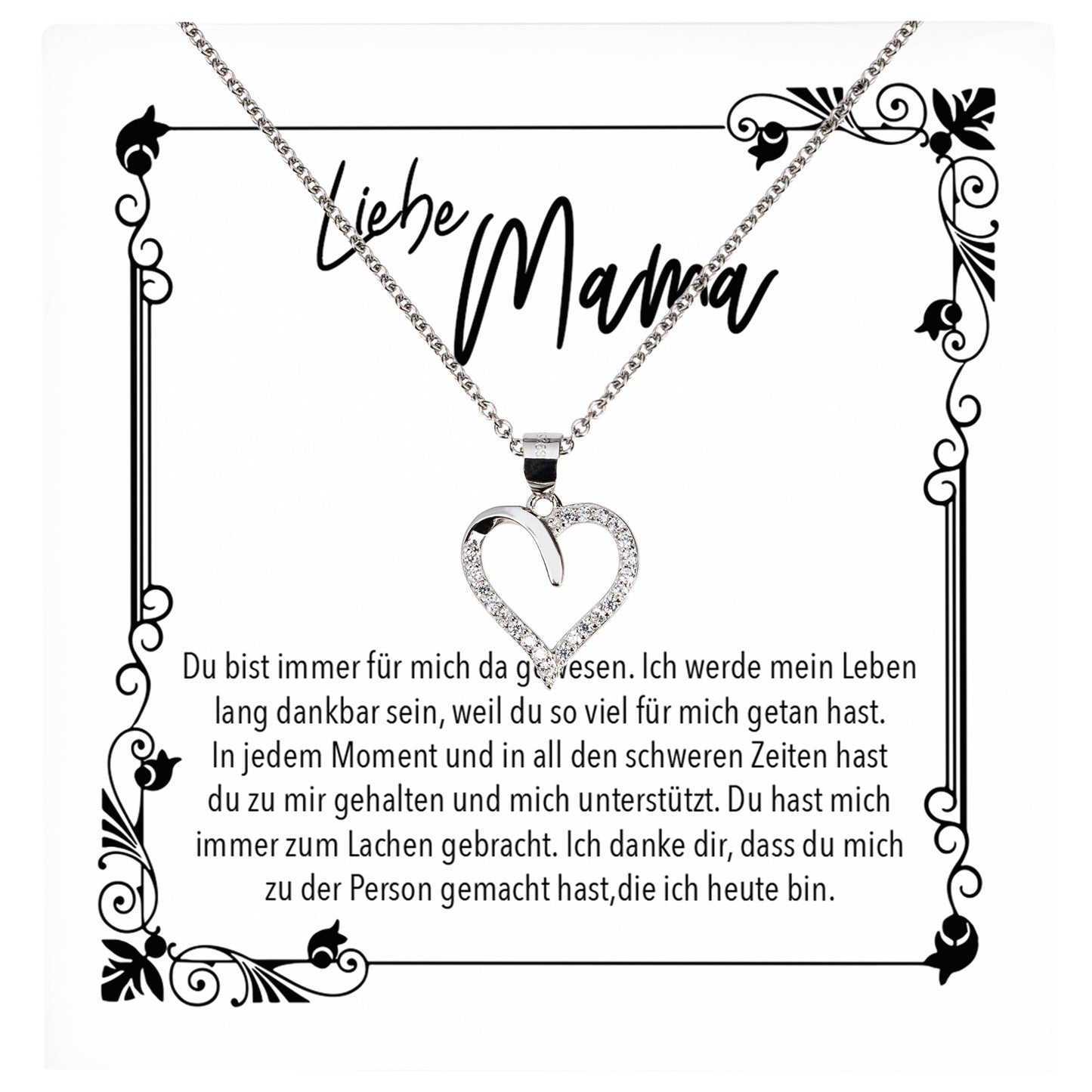 22Feels® Mama Geschenk Muttertag Geburtstag Frauen Schmuck mit Karte Herz Halskette Echt Silber Weihnachten Idee von Tochter oder Sohn-Schmuck mit Botschaftskarte - Herz21-22Feels