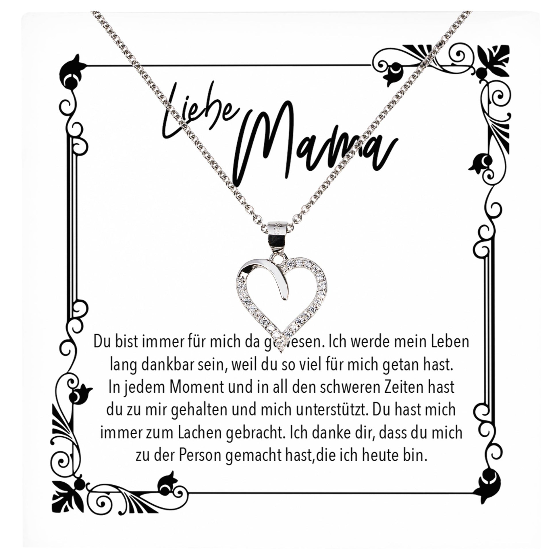 22Feels® Mama Geschenk Muttertag Geburtstag Frauen Schmuck mit Karte Herz Halskette Echt Silber Weihnachten Idee von Tochter oder Sohn-Schmuck mit Botschaftskarte - Herz21-22Feels