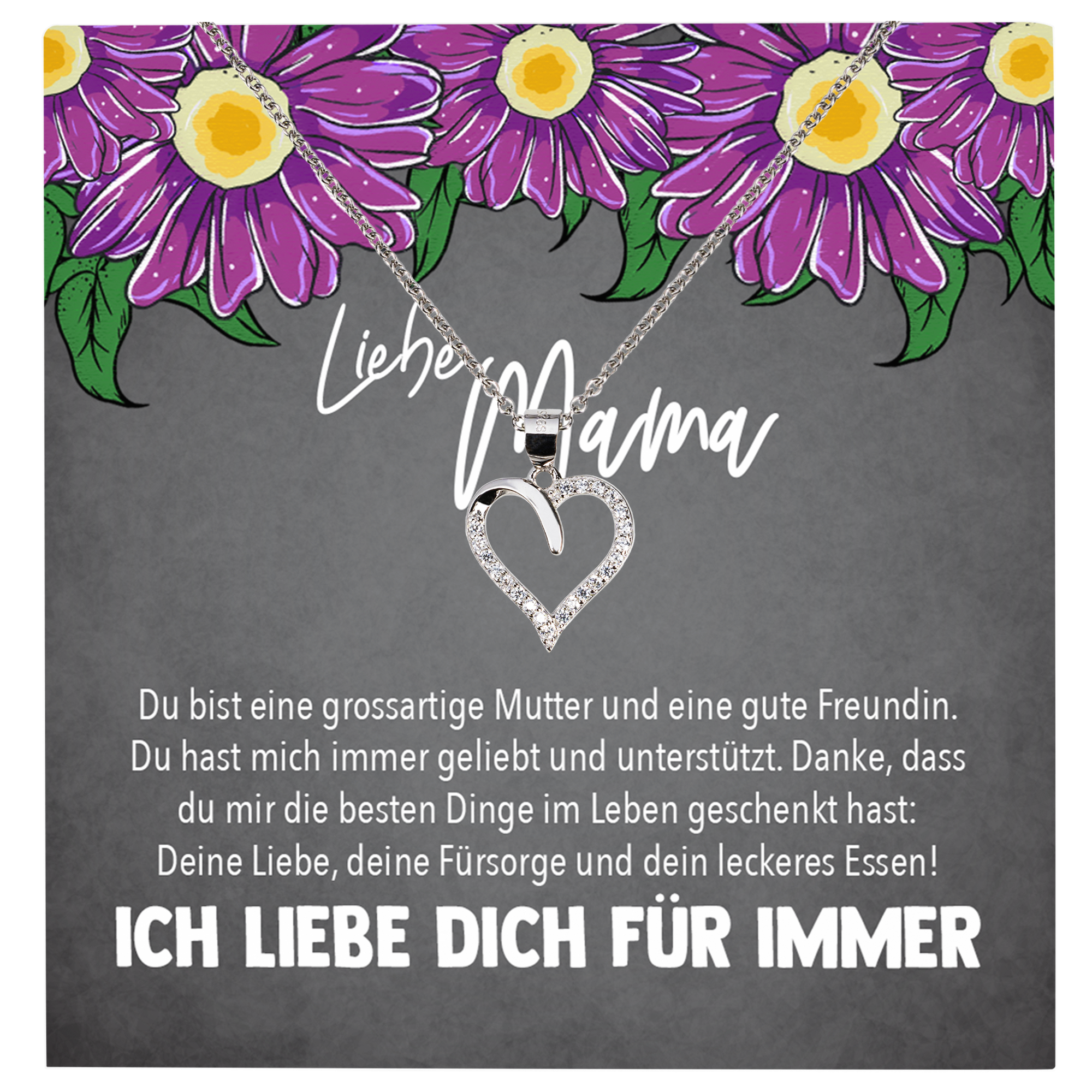 22Feels® Mama Geschenk Muttertag Geburtstag Frauen Herz Halskette mit Karte Echt Silber Schmuck Weihnachten Idee von Tochter oder Sohn-Schmuck mit Botschaftskarte - Herz21-22Feels
