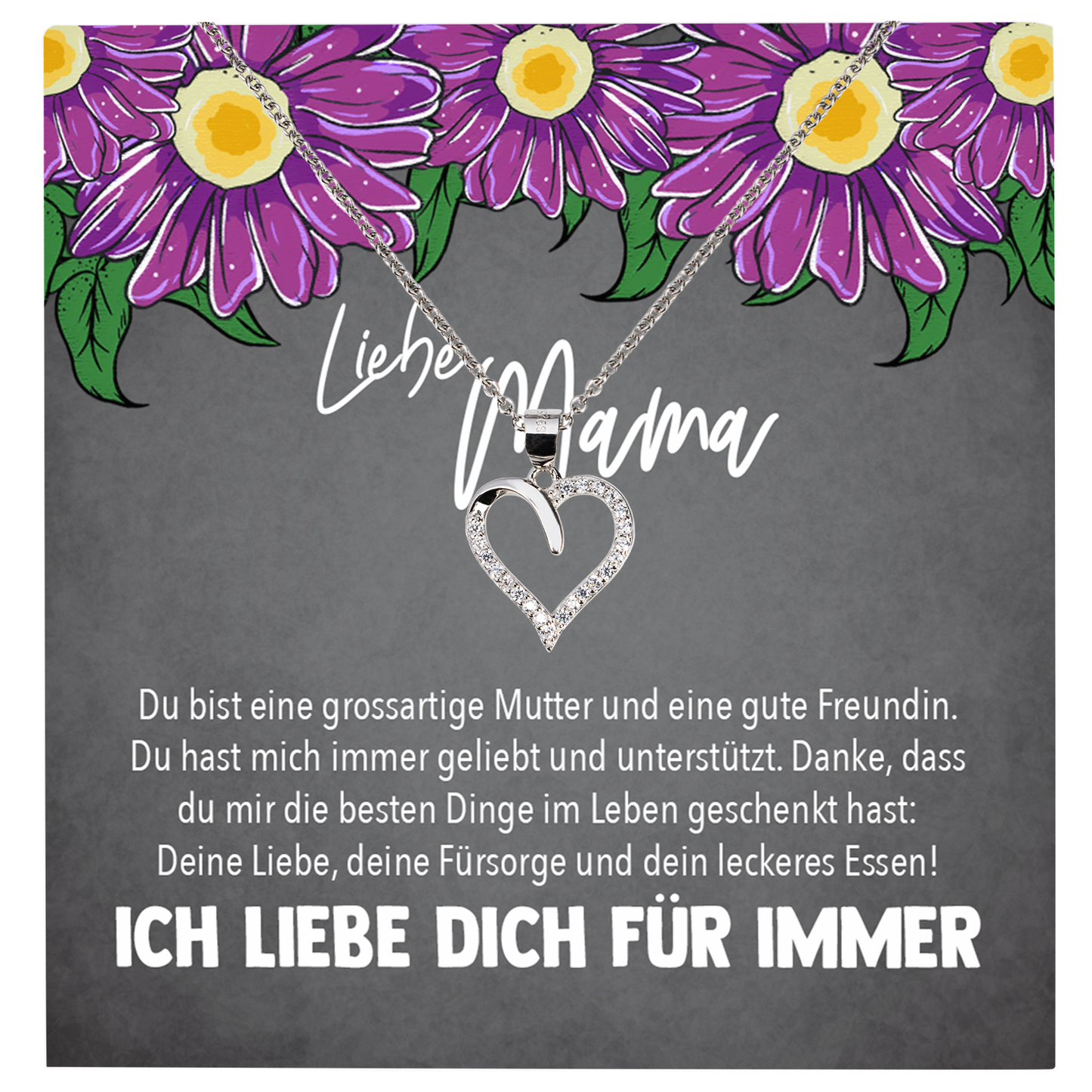 22Feels® Mama Geschenk Muttertag Geburtstag Frauen Herz Halskette mit Karte Echt Silber Schmuck Weihnachten Idee von Tochter oder Sohn-Schmuck mit Botschaftskarte - Herz21-22Feels