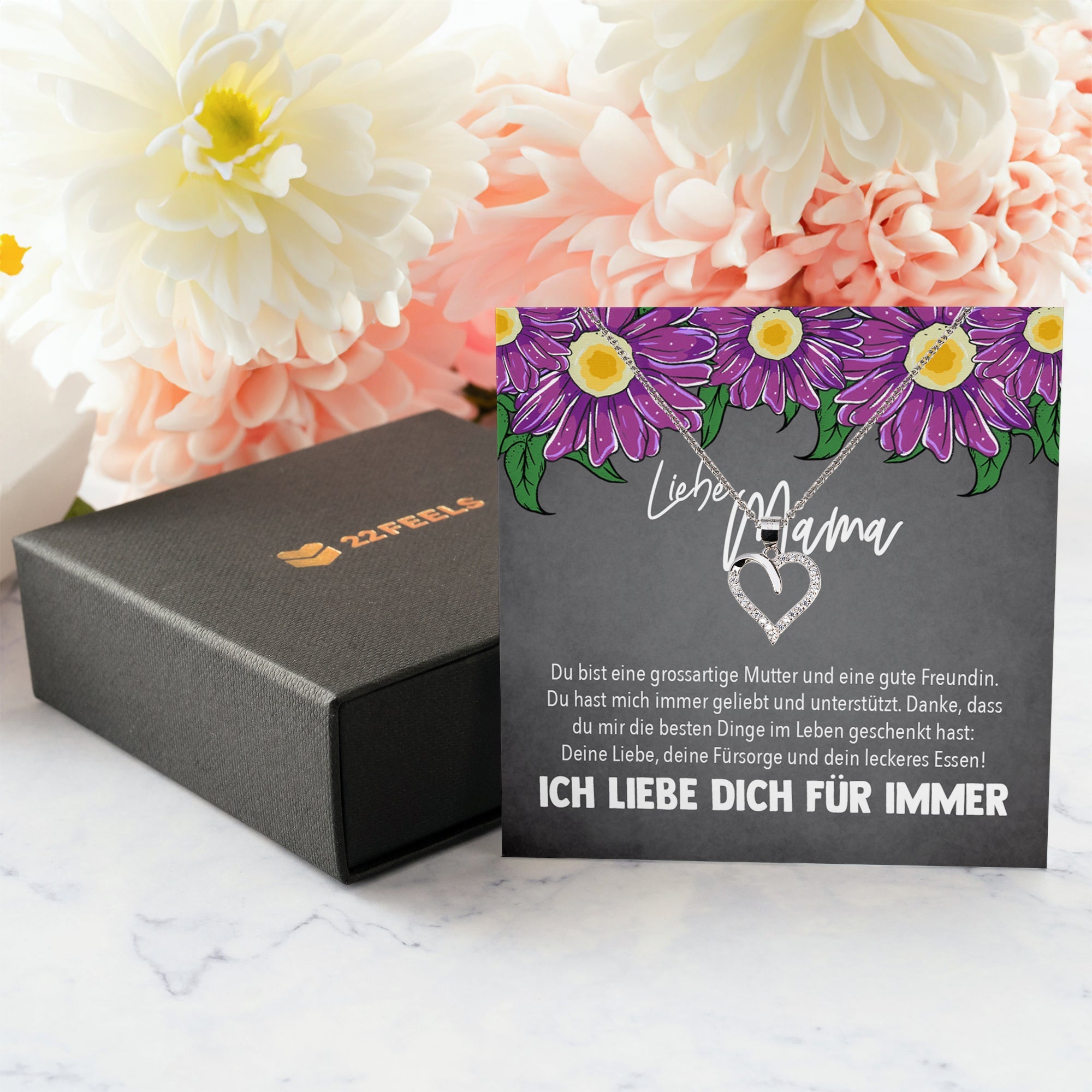 22Feels® Mama Geschenk Muttertag Geburtstag Frauen Herz Halskette mit Karte Echt Silber Schmuck Weihnachten Idee von Tochter oder Sohn-Schmuck mit Botschaftskarte - Herz21-22Feels