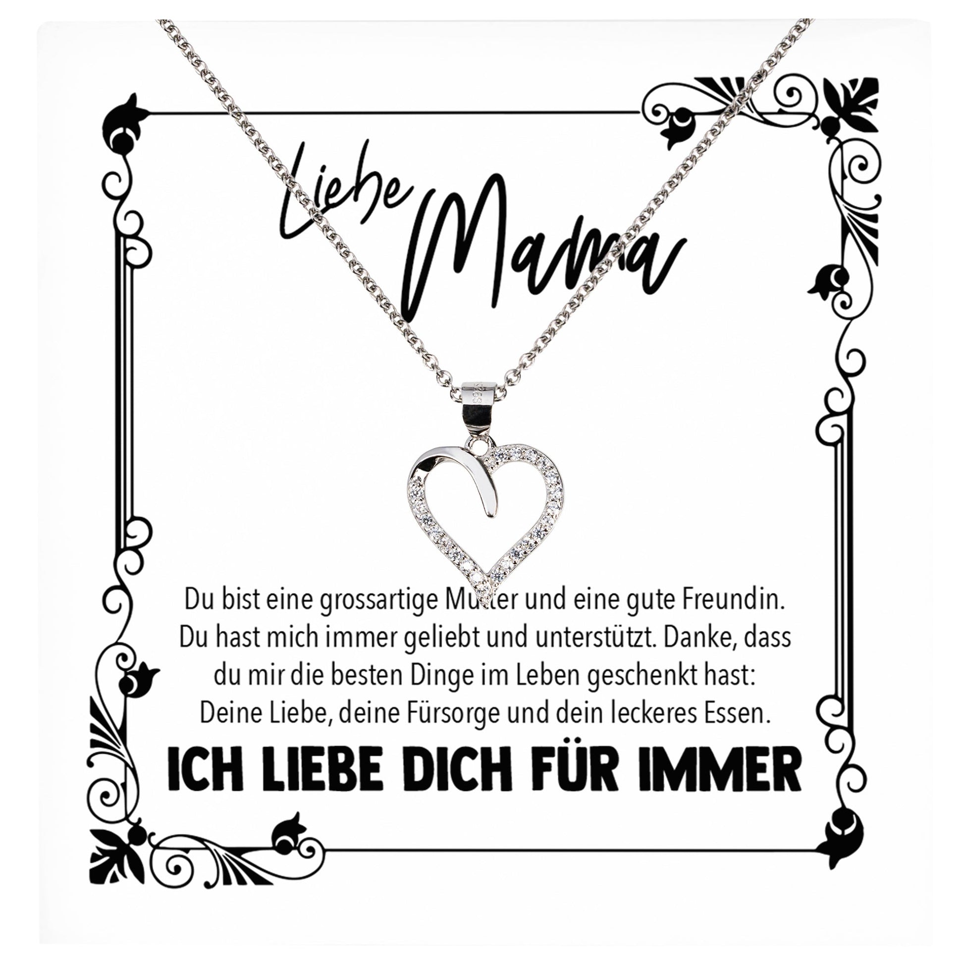 22Feels® Mama Geschenk Muttertag Geburtstag Frauen Herz Halskette mit Karte Echt Silber Schmuck Weihnachten Idee von Tochter oder Sohn-Schmuck mit Botschaftskarte - Herz21-22Feels