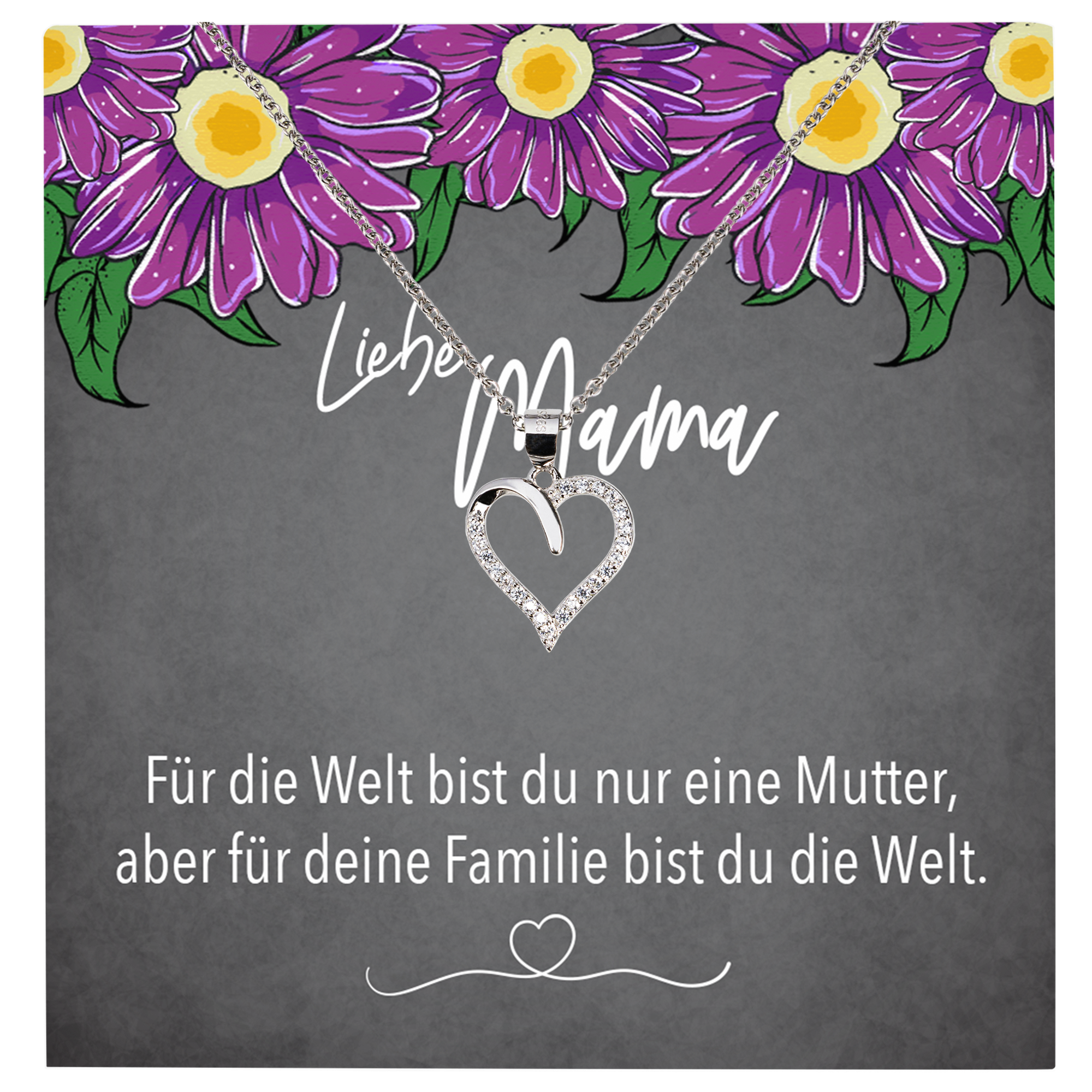 22Feels® Mama Geschenk Muttertag Geburtstag Frauen Schmuck mit Karte Herz Halskette Echt Silber Weihnachten Idee von Tochter oder Sohn-Schmuck mit Botschaftskarte - Herz21-22Feels