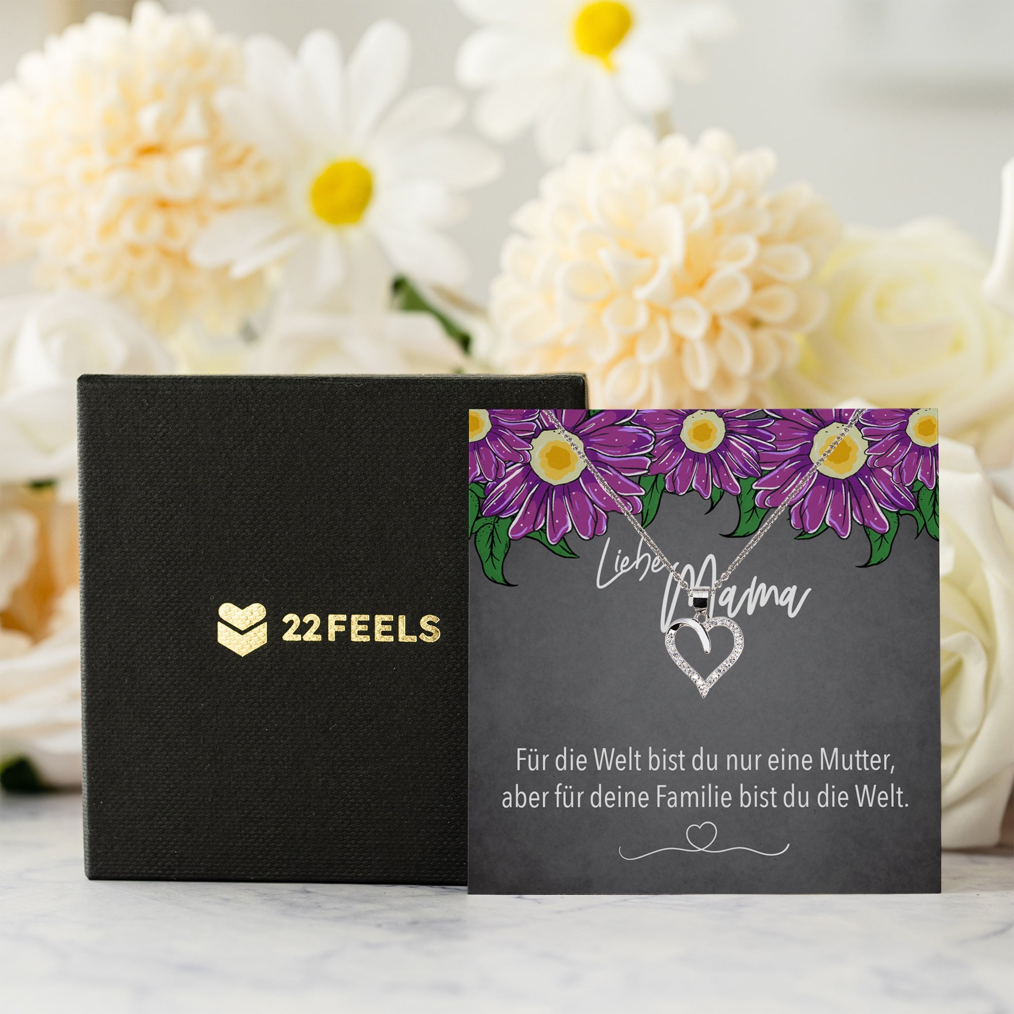 22Feels® Mama Geschenk Muttertag Geburtstag Frauen Schmuck mit Karte Herz Halskette Echt Silber Weihnachten Idee von Tochter oder Sohn-Schmuck mit Botschaftskarte - Herz21-22Feels