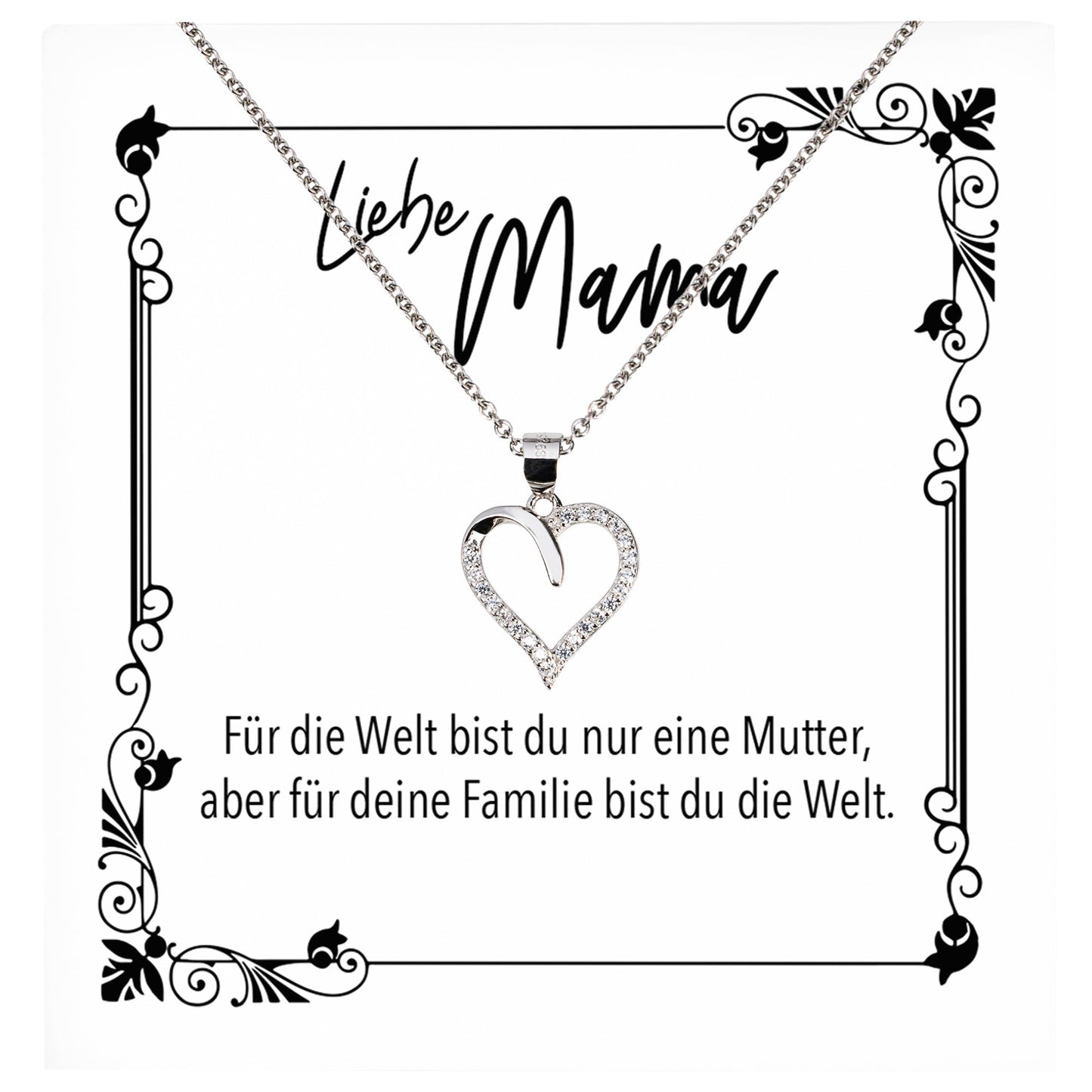 22Feels® Mama Geschenk Muttertag Geburtstag Frauen Schmuck mit Karte Herz Halskette Echt Silber Weihnachten Idee von Tochter oder Sohn-Schmuck mit Botschaftskarte - Herz21-22Feels