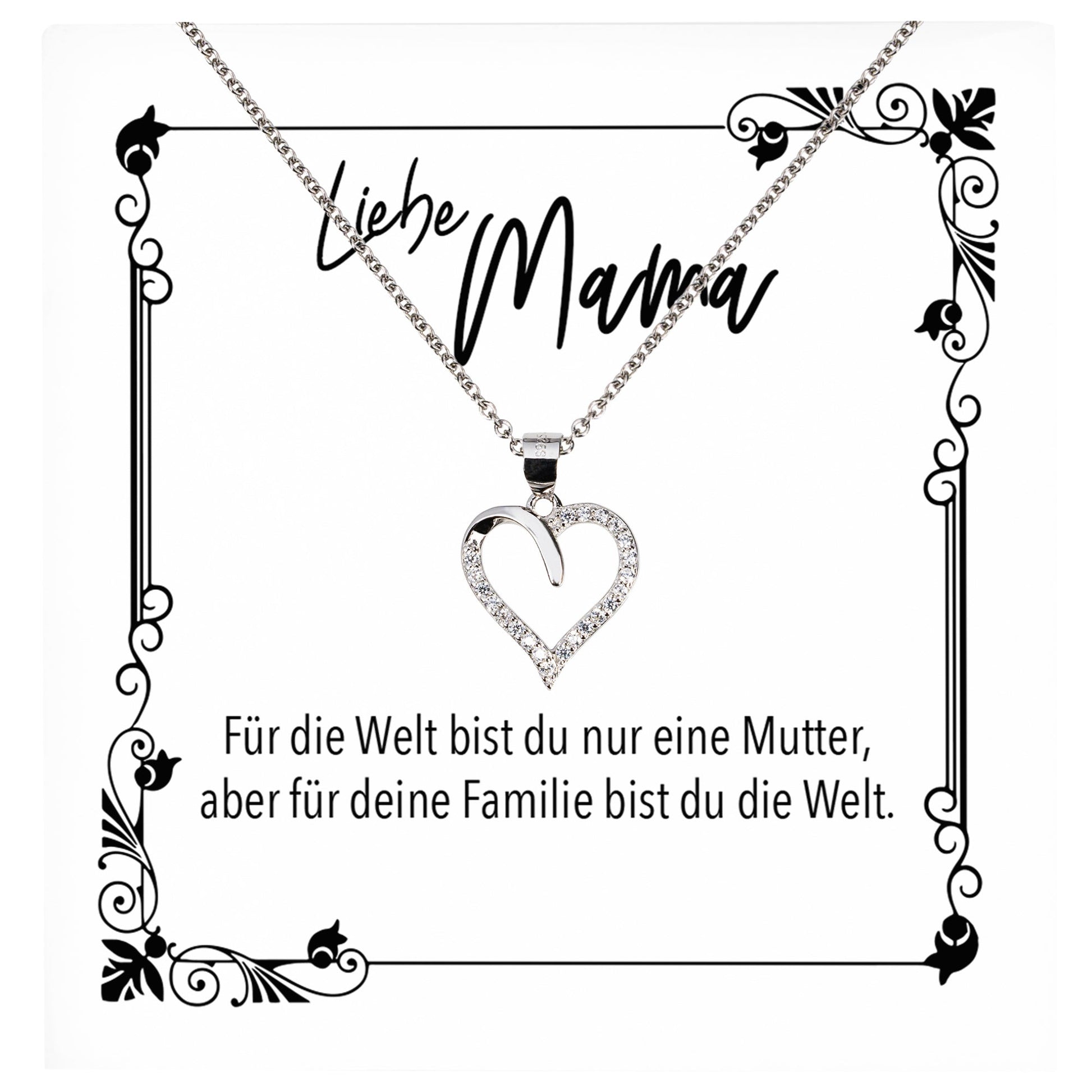 22Feels® Mama Geschenk Muttertag Geburtstag Frauen Schmuck mit Karte Herz Halskette Echt Silber Weihnachten Idee von Tochter oder Sohn-Schmuck mit Botschaftskarte - Herz21-22Feels