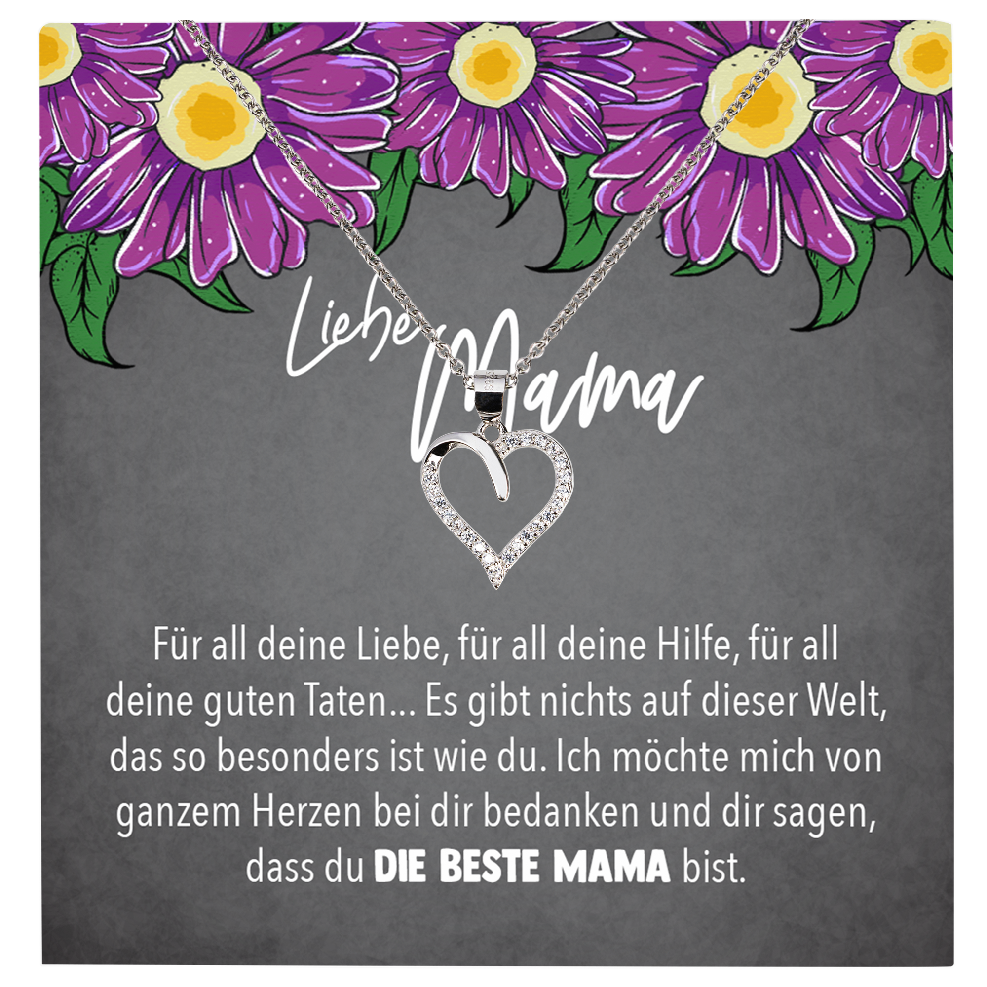 22Feels® Mama Geschenk Muttertag Geburtstag Frauen Herz Halskette mit Karte Echt Silber Schmuck Weihnachten Idee von Tochter oder Sohn-Schmuck mit Botschaftskarte - Herz21-22Feels