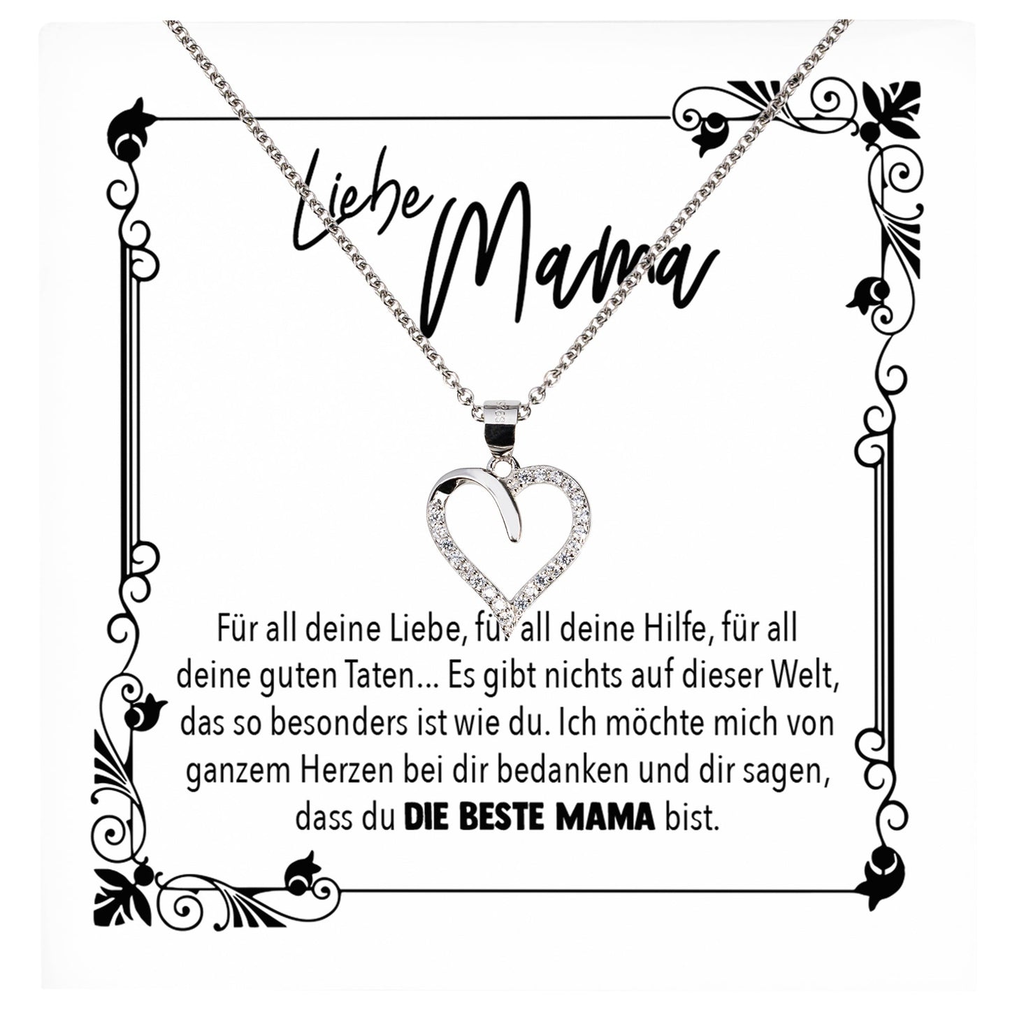 22Feels® Mama Geschenk Muttertag Geburtstag Frauen Herz Halskette mit Karte Echt Silber Schmuck Weihnachten Idee von Tochter oder Sohn-Schmuck mit Botschaftskarte - Herz21-22Feels
