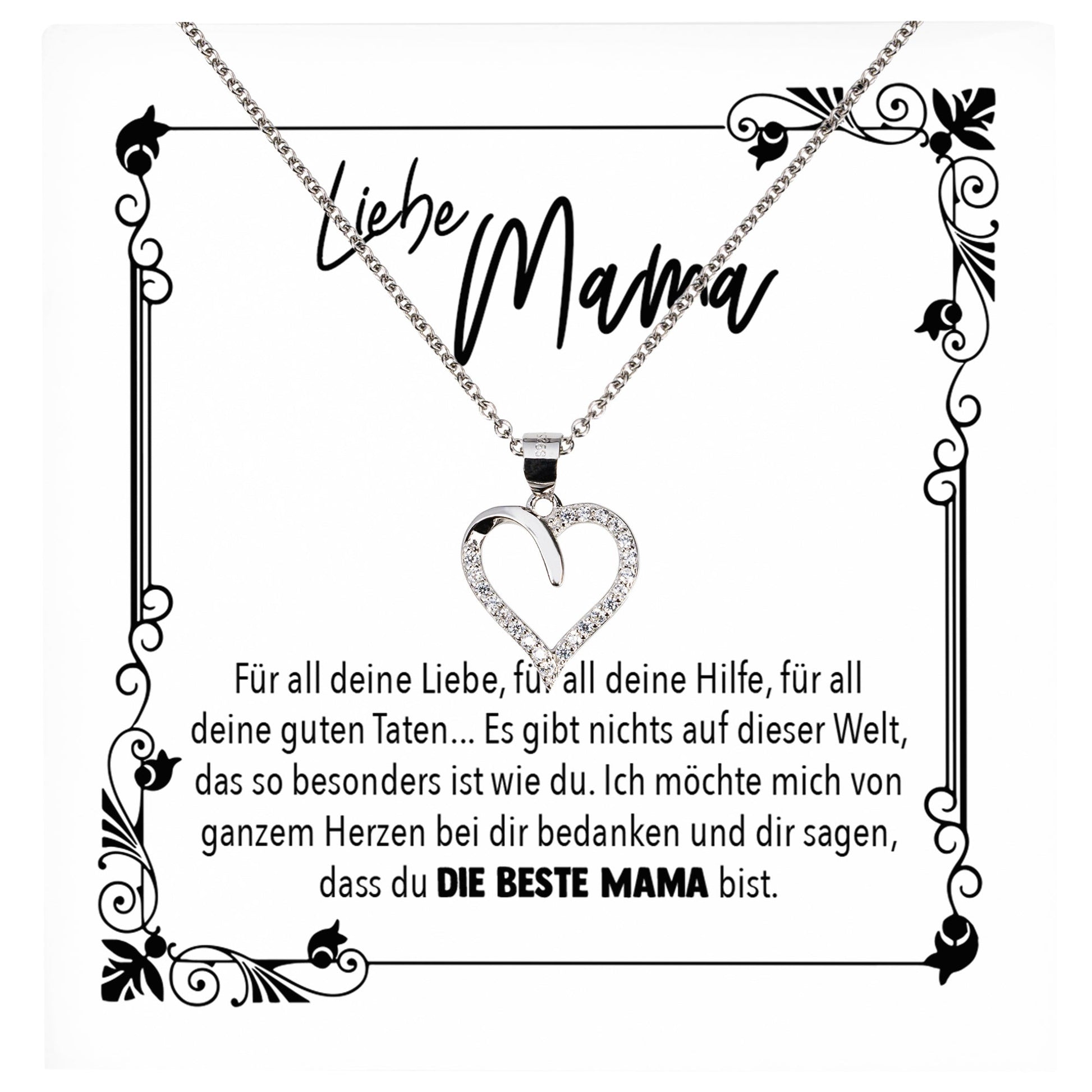 22Feels® Mama Geschenk Muttertag Geburtstag Frauen Herz Halskette mit Karte Echt Silber Schmuck Weihnachten Idee von Tochter oder Sohn-Schmuck mit Botschaftskarte - Herz21-22Feels