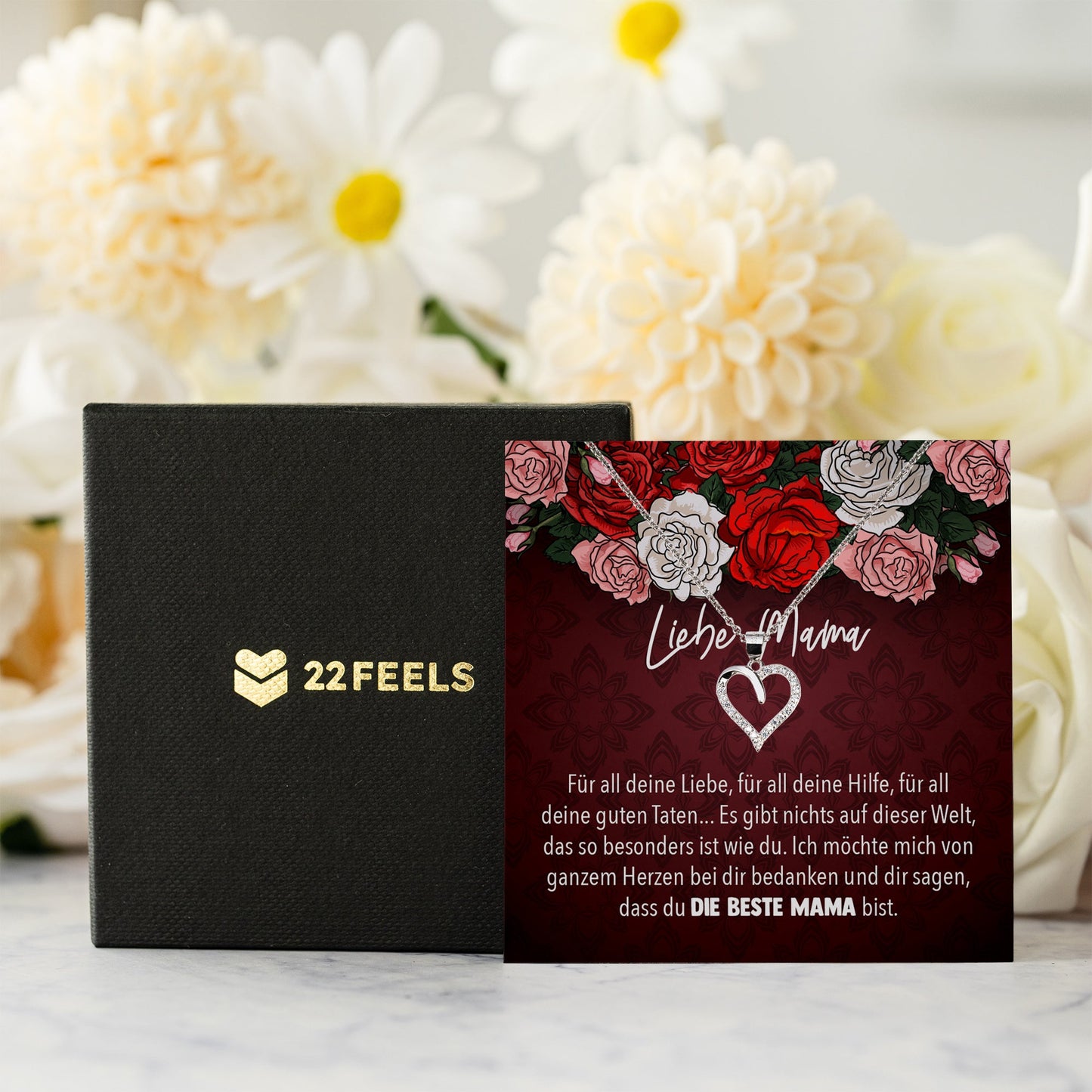 22Feels® Mama Geschenk Muttertag Geburtstag Frauen Herz Halskette mit Karte Echt Silber Schmuck Weihnachten Idee von Tochter oder Sohn-Schmuck mit Botschaftskarte - Herz21-22Feels