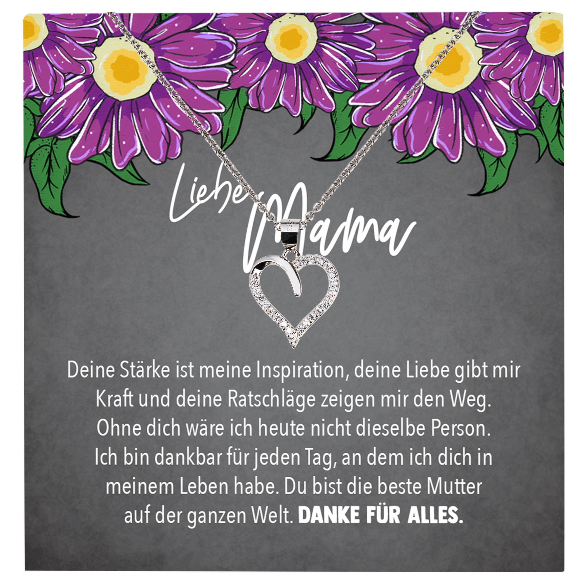 22Feels® Mama Geschenk Muttertag Geburtstag Frauen Schmuck mit Karte Herz Halskette Echt Silber Weihnachten Idee von Tochter oder Sohn-Schmuck mit Botschaftskarte - Herz21-22Feels
