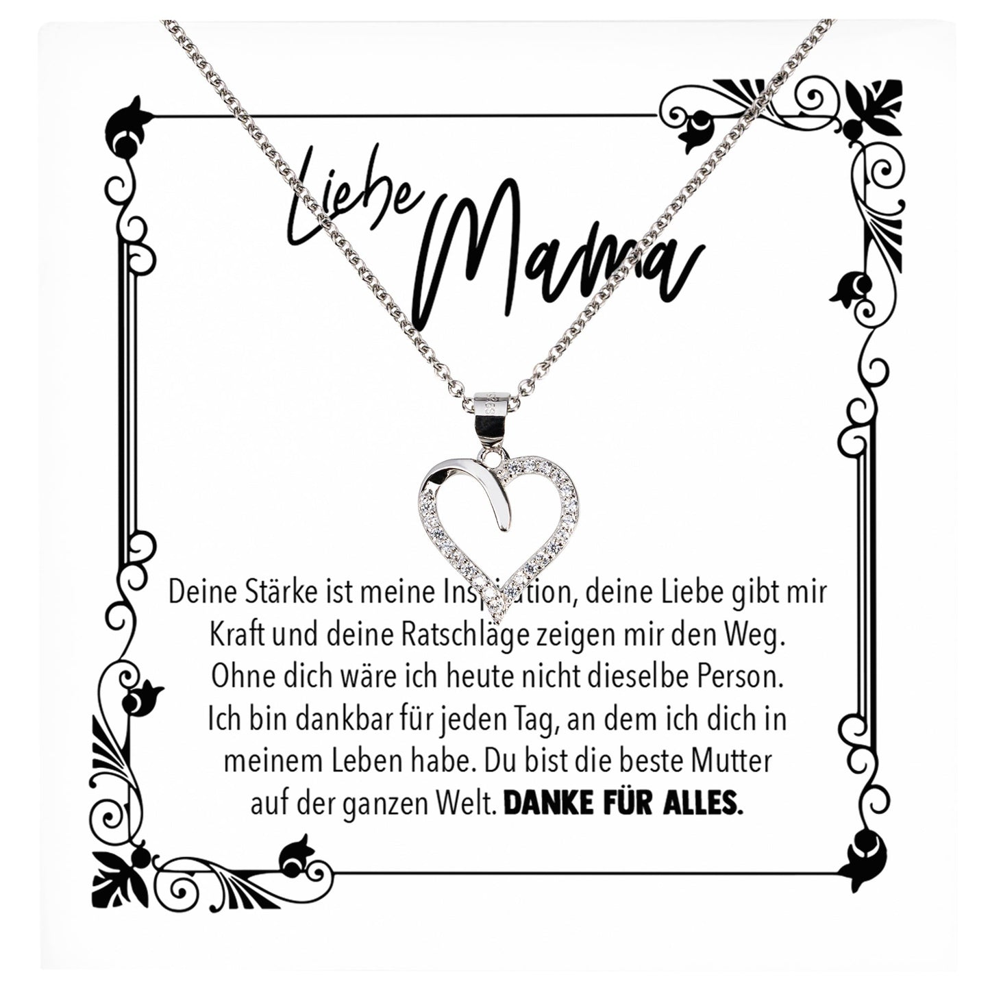 22Feels® Mama Geschenk Muttertag Geburtstag Frauen Schmuck mit Karte Herz Halskette Echt Silber Weihnachten Idee von Tochter oder Sohn-Schmuck mit Botschaftskarte - Herz21-22Feels