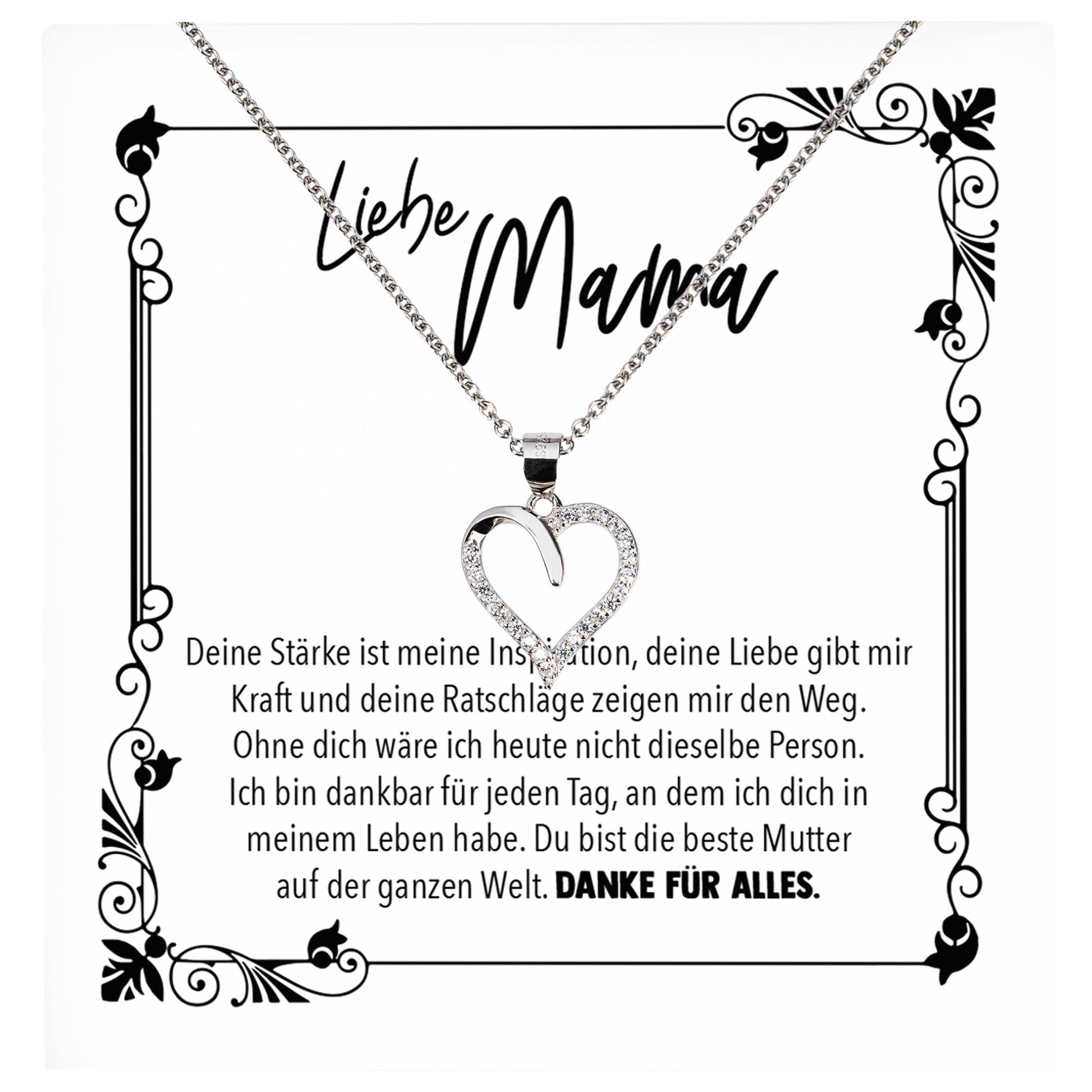 22Feels® Mama Geschenk Muttertag Geburtstag Frauen Schmuck mit Karte Herz Halskette Echt Silber Weihnachten Idee von Tochter oder Sohn-Schmuck mit Botschaftskarte - Herz21-22Feels