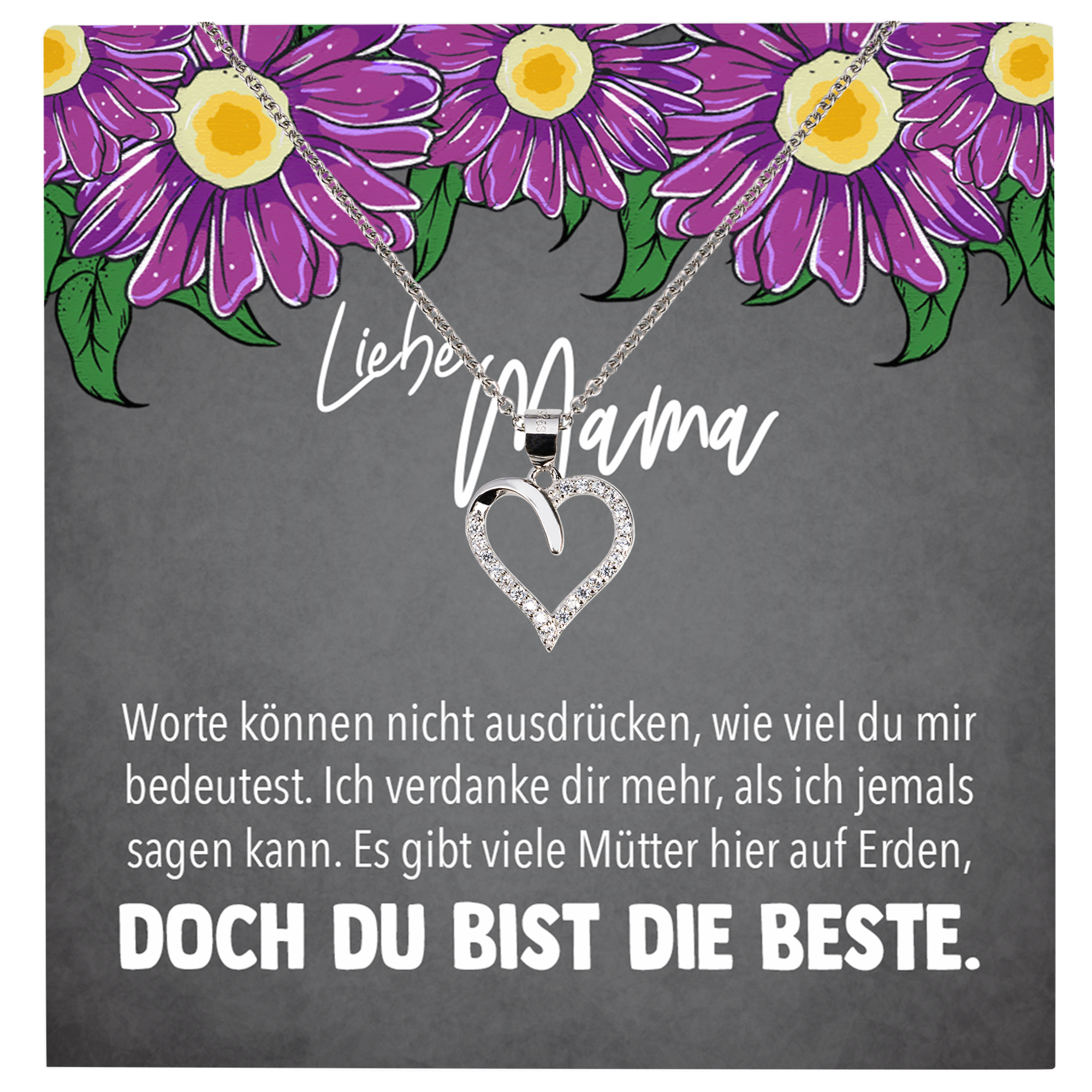 22Feels® Mama Geschenk Muttertag Geburtstag Frauen Herz Halskette mit Karte Echt Silber Schmuck Weihnachten Idee von Tochter oder Sohn-Schmuck mit Botschaftskarte - Herz21-22Feels