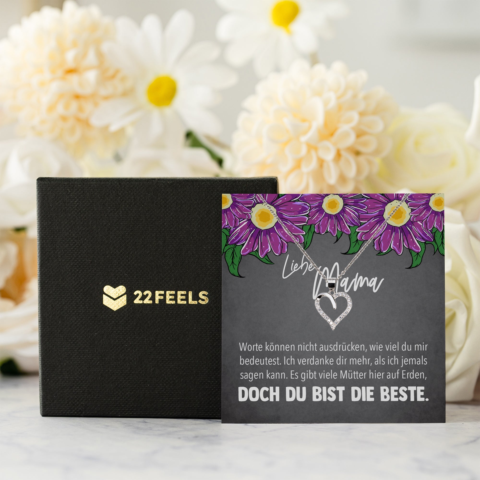 22Feels® Mama Geschenk Muttertag Geburtstag Frauen Herz Halskette mit Karte Echt Silber Schmuck Weihnachten Idee von Tochter oder Sohn-Schmuck mit Botschaftskarte - Herz21-22Feels