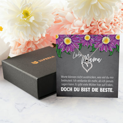 22Feels® Mama Geschenk Muttertag Geburtstag Frauen Herz Halskette mit Karte Echt Silber Schmuck Weihnachten Idee von Tochter oder Sohn-Schmuck mit Botschaftskarte - Herz21-22Feels