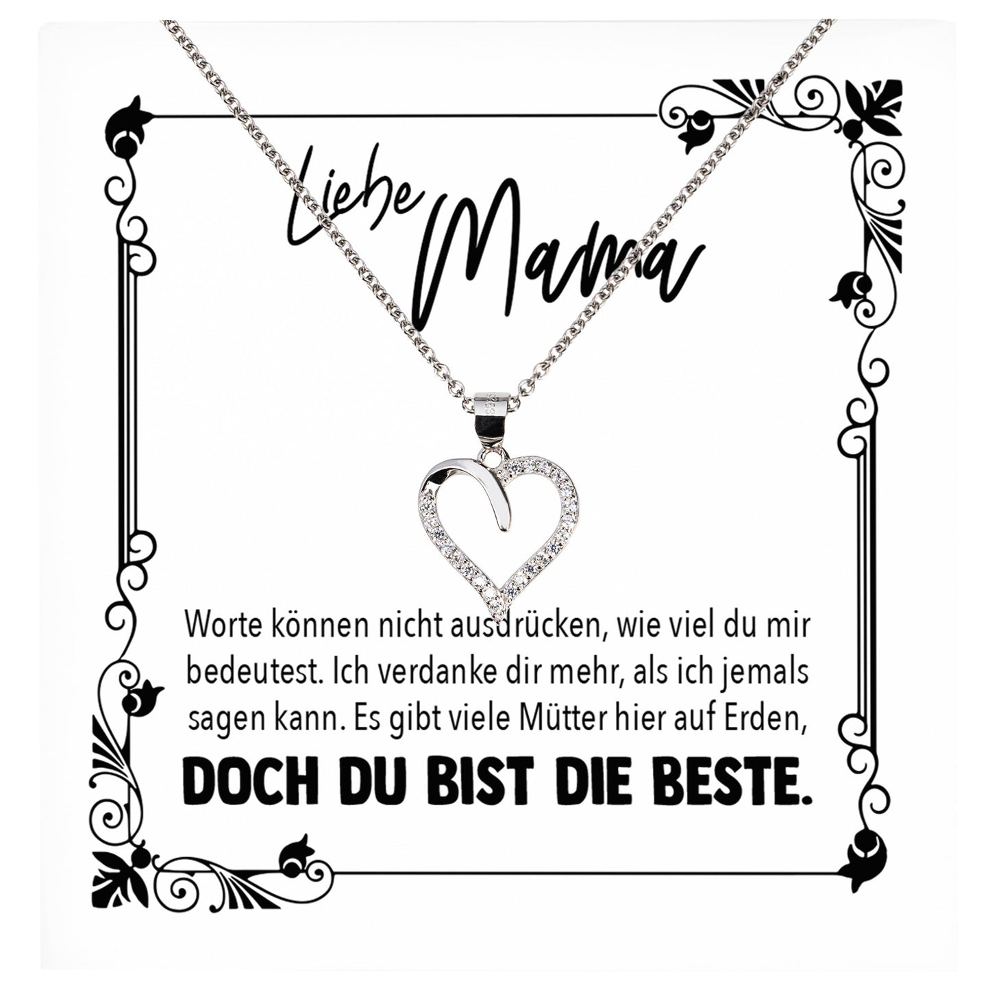 22Feels® Mama Geschenk Muttertag Geburtstag Frauen Herz Halskette mit Karte Echt Silber Schmuck Weihnachten Idee von Tochter oder Sohn-Schmuck mit Botschaftskarte - Herz21-22Feels