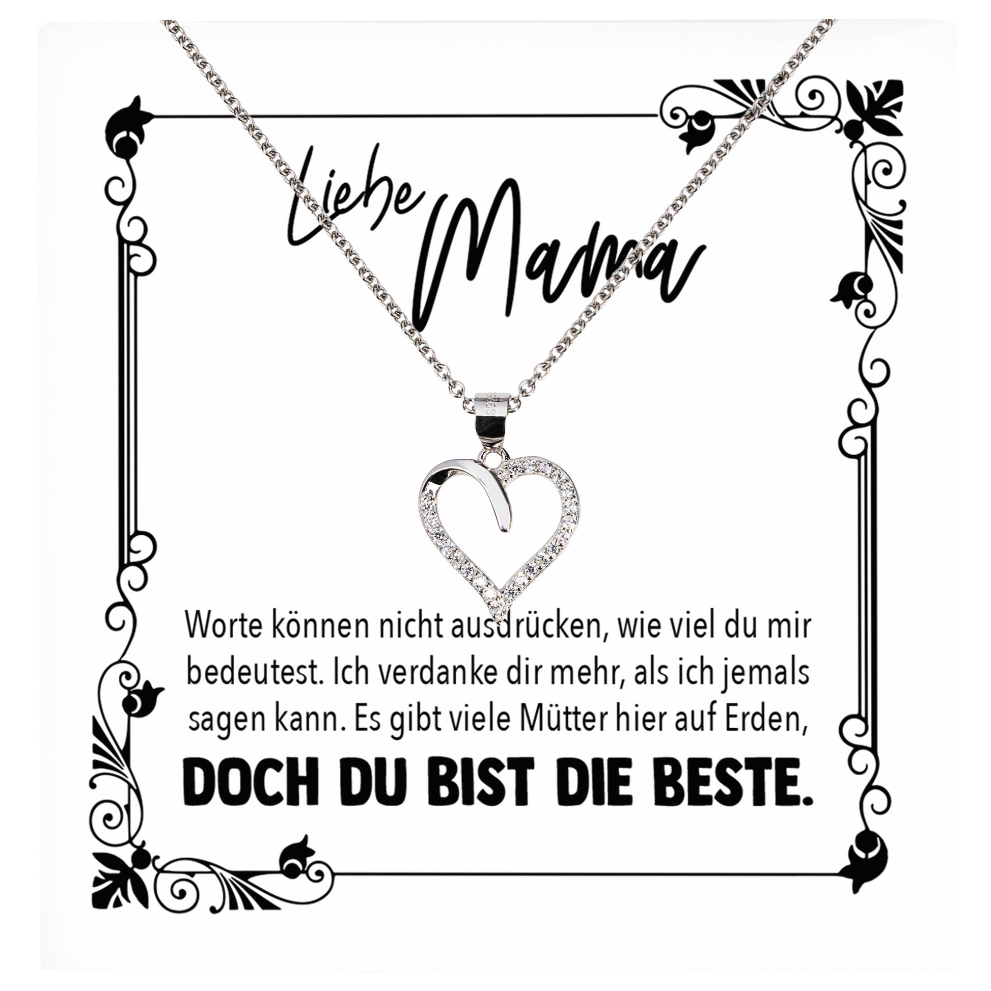 22Feels® Mama Geschenk Muttertag Geburtstag Frauen Herz Halskette mit Karte Echt Silber Schmuck Weihnachten Idee von Tochter oder Sohn-Schmuck mit Botschaftskarte - Herz21-22Feels