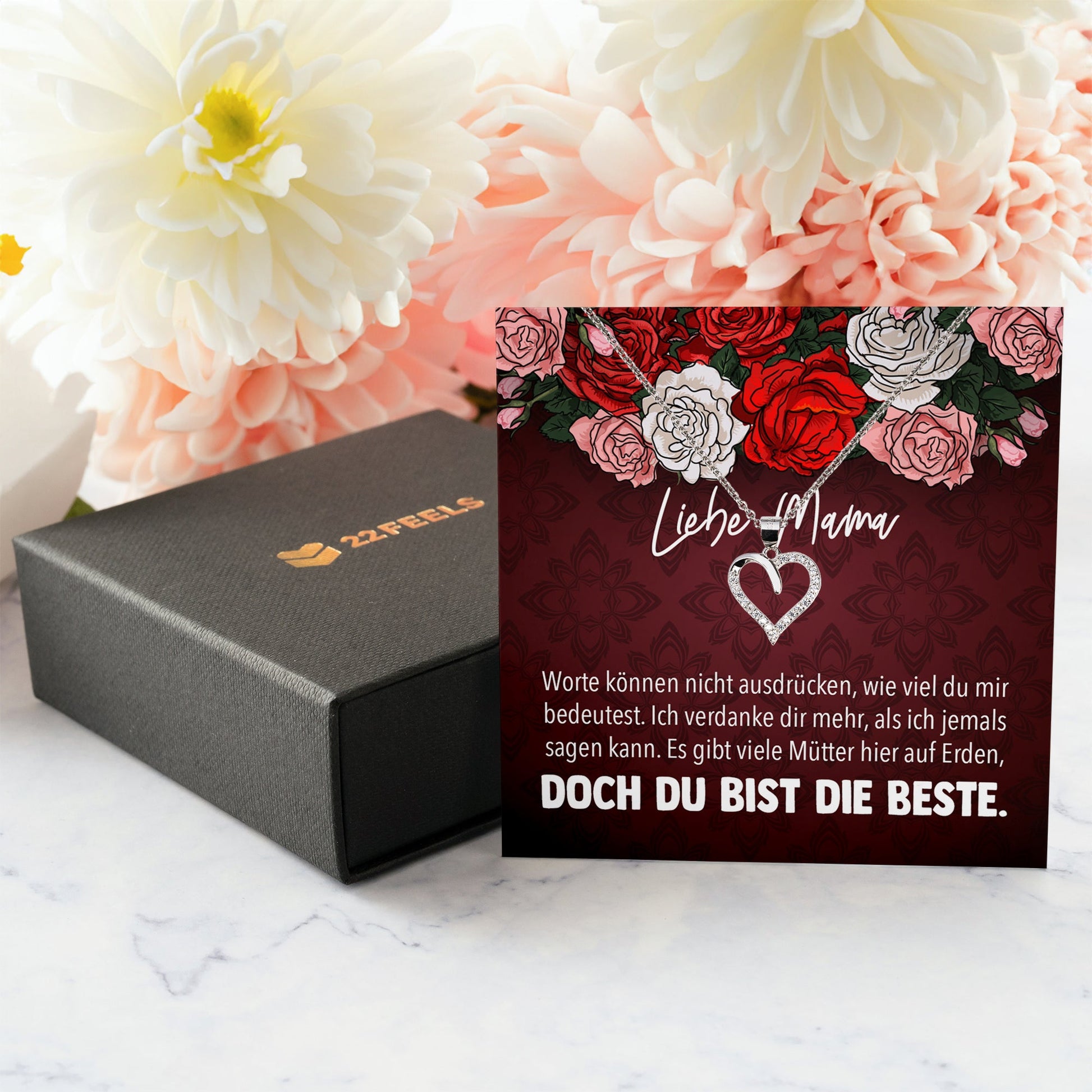 22Feels® Mama Geschenk Muttertag Geburtstag Frauen Herz Halskette mit Karte Echt Silber Schmuck Weihnachten Idee von Tochter oder Sohn-Schmuck mit Botschaftskarte - Herz21-22Feels