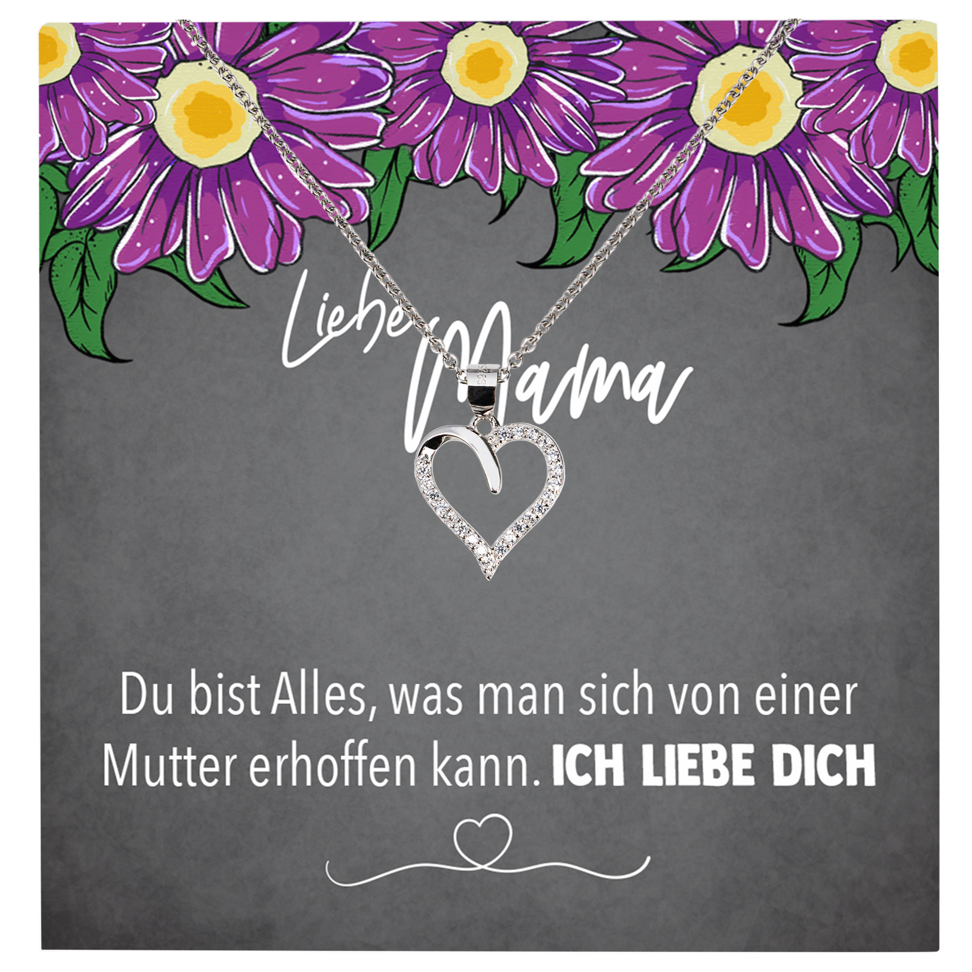22Feels® Mama Geschenk Muttertag Geburtstag Frauen Schmuck mit Karte Herz Halskette Echt Silber Weihnachten Idee von Tochter oder Sohn-Schmuck mit Botschaftskarte - Herz21-22Feels