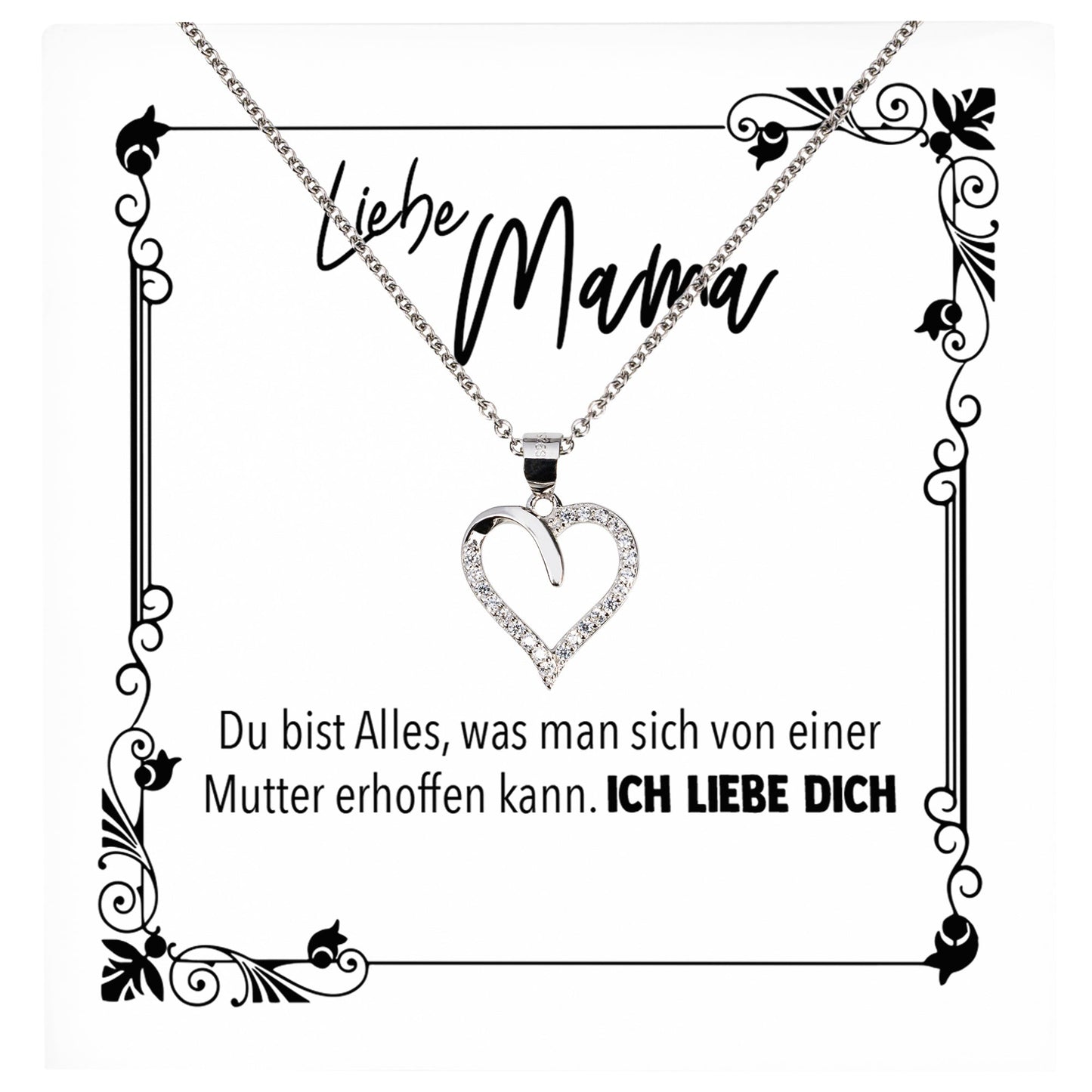 22Feels® Mama Geschenk Muttertag Geburtstag Frauen Schmuck mit Karte Herz Halskette Echt Silber Weihnachten Idee von Tochter oder Sohn-Schmuck mit Botschaftskarte - Herz21-22Feels