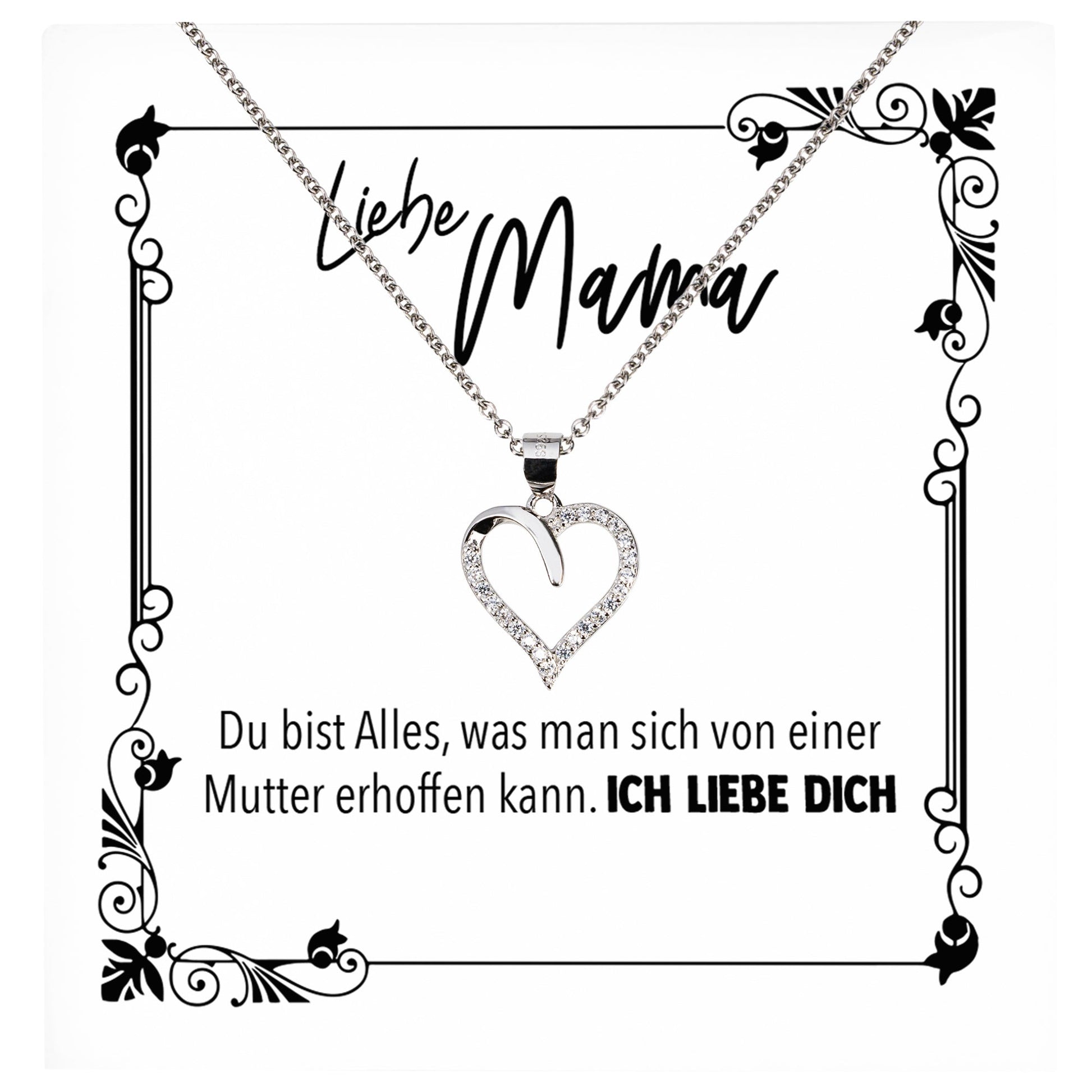22Feels® Mama Geschenk Muttertag Geburtstag Frauen Schmuck mit Karte Herz Halskette Echt Silber Weihnachten Idee von Tochter oder Sohn-Schmuck mit Botschaftskarte - Herz21-22Feels