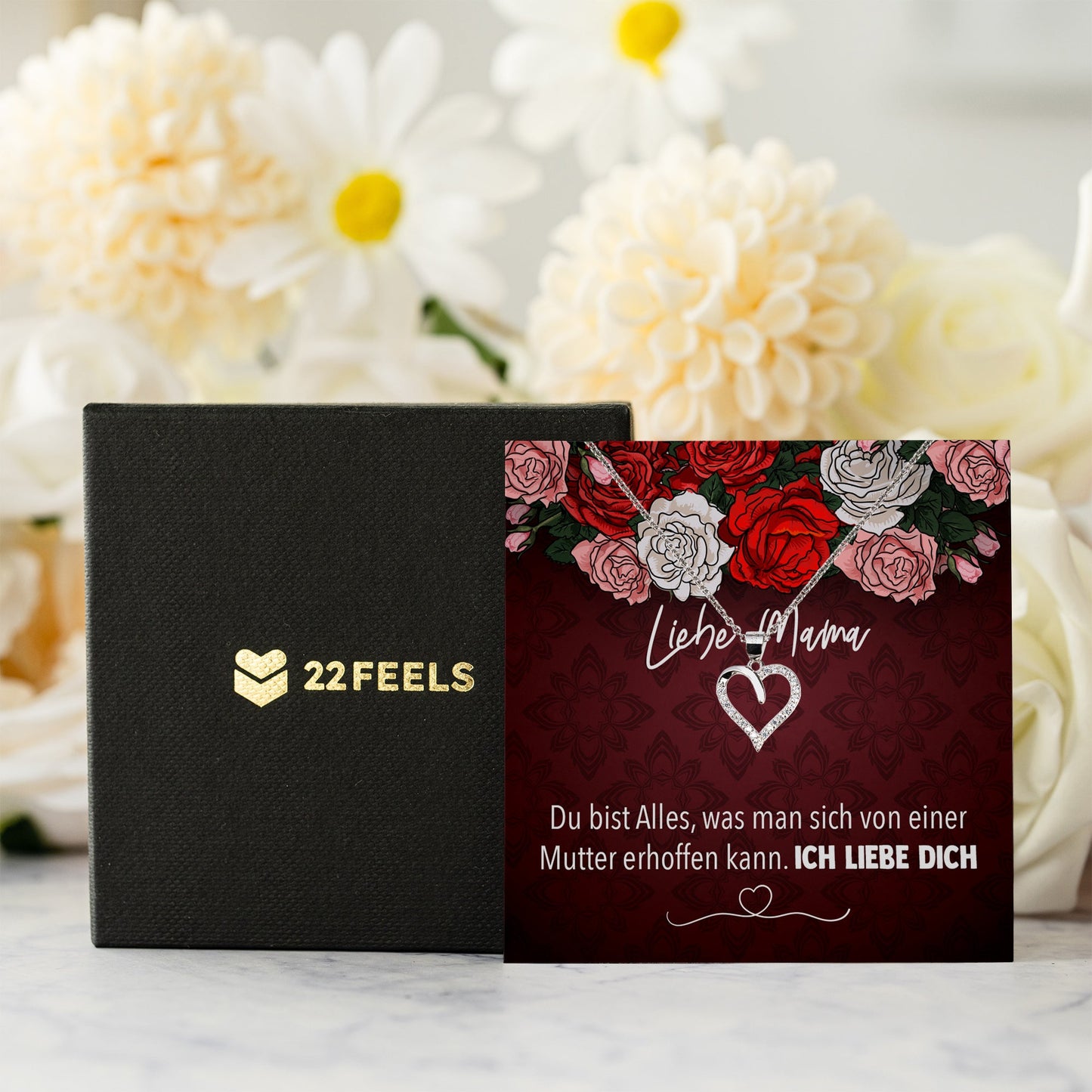 22Feels® Mama Geschenk Muttertag Geburtstag Frauen Schmuck mit Karte Herz Halskette Echt Silber Weihnachten Idee von Tochter oder Sohn-Schmuck mit Botschaftskarte - Herz21-22Feels