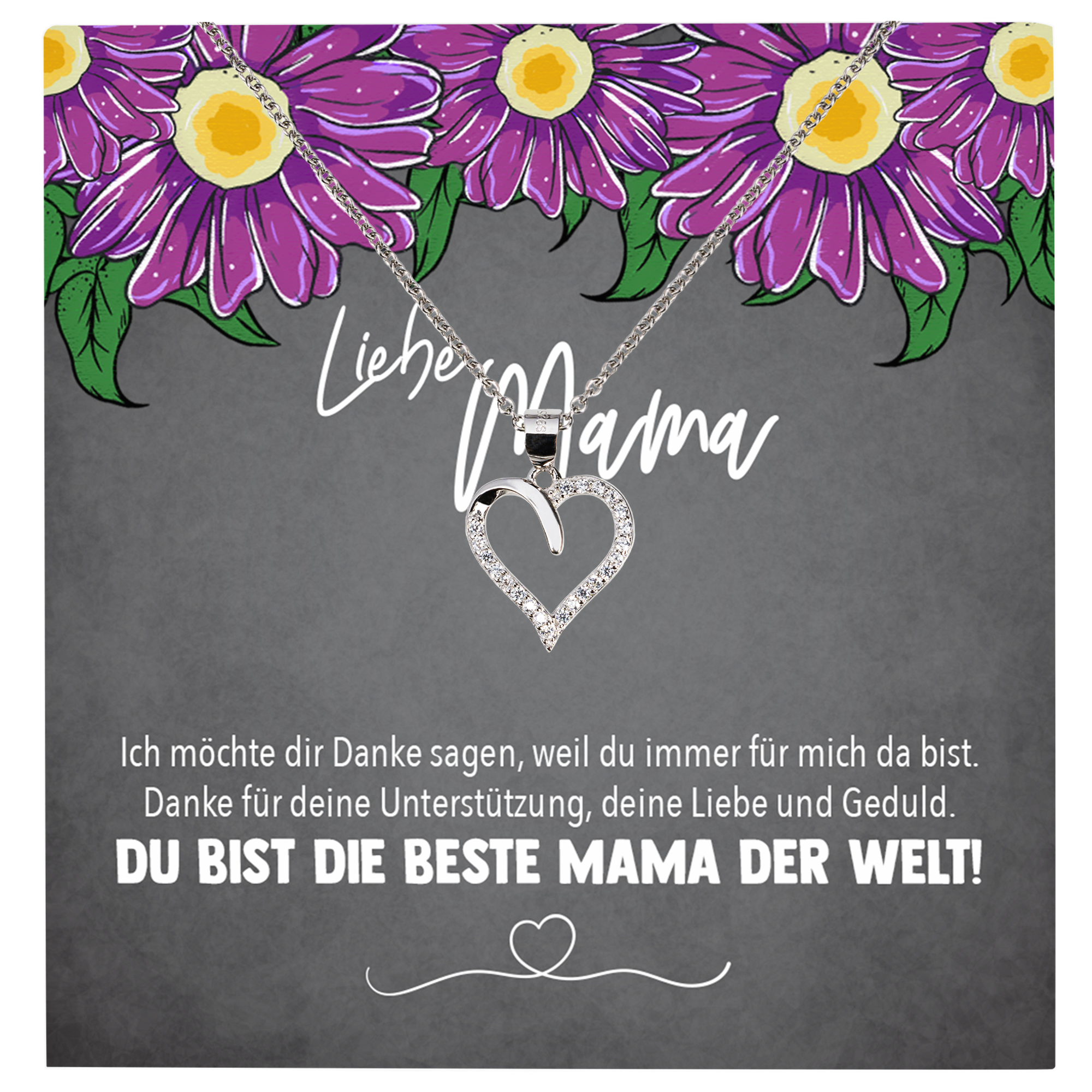 22Feels® Mama Geschenk Muttertag Geburtstag Frauen Herz Halskette mit Karte Echt Silber Schmuck Weihnachten Idee von Tochter oder Sohn-Schmuck mit Botschaftskarte - Herz21-22Feels