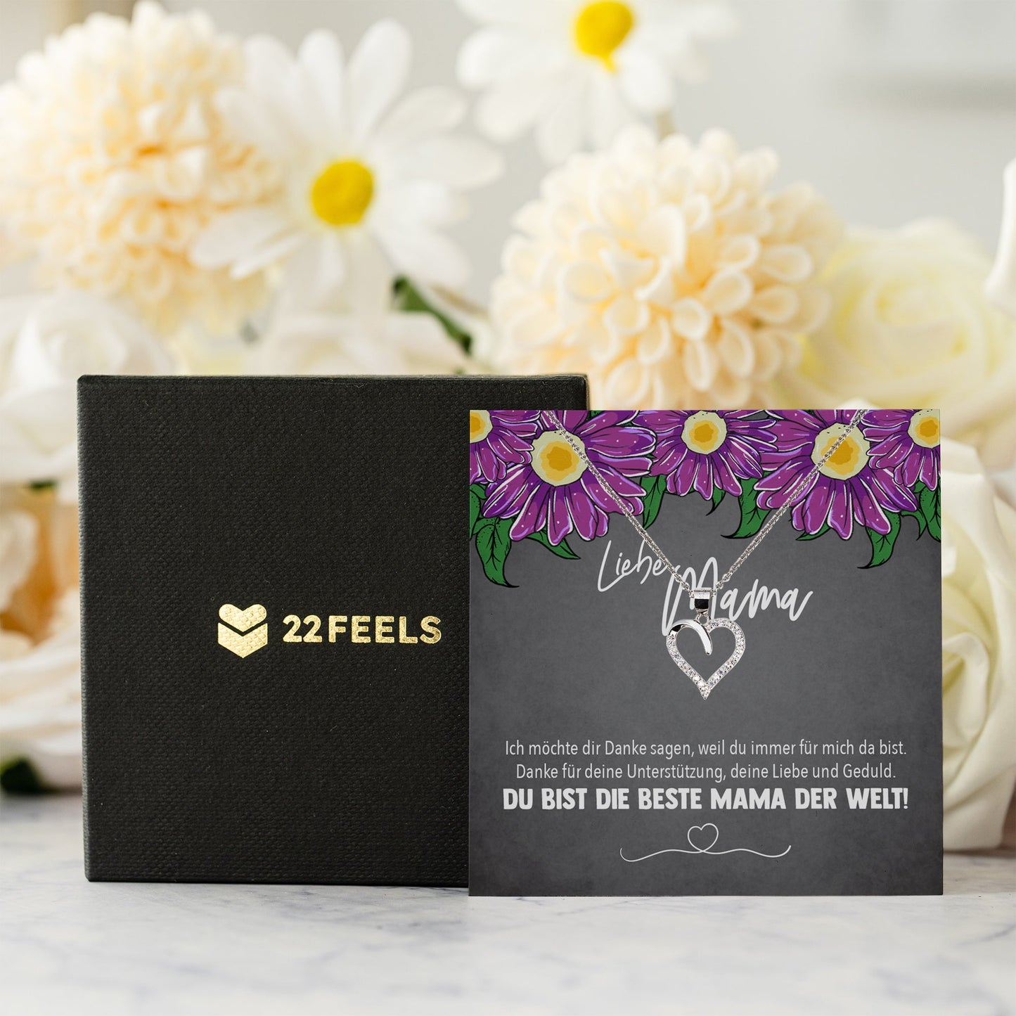 22Feels® Mama Geschenk Muttertag Geburtstag Frauen Herz Halskette mit Karte Echt Silber Schmuck Weihnachten Idee von Tochter oder Sohn-Schmuck mit Botschaftskarte - Herz21-22Feels