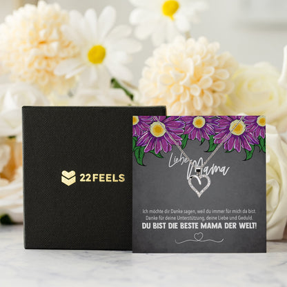 22Feels® Mama Geschenk Muttertag Geburtstag Frauen Herz Halskette mit Karte Echt Silber Schmuck Weihnachten Idee von Tochter oder Sohn-Schmuck mit Botschaftskarte - Herz21-22Feels
