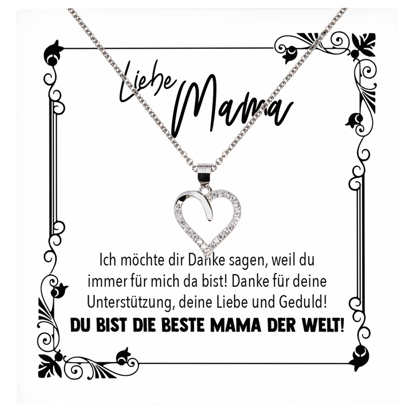 22Feels® Mama Geschenk Muttertag Geburtstag Frauen Herz Halskette mit Karte Echt Silber Schmuck Weihnachten Idee von Tochter oder Sohn-Schmuck mit Botschaftskarte - Herz21-22Feels
