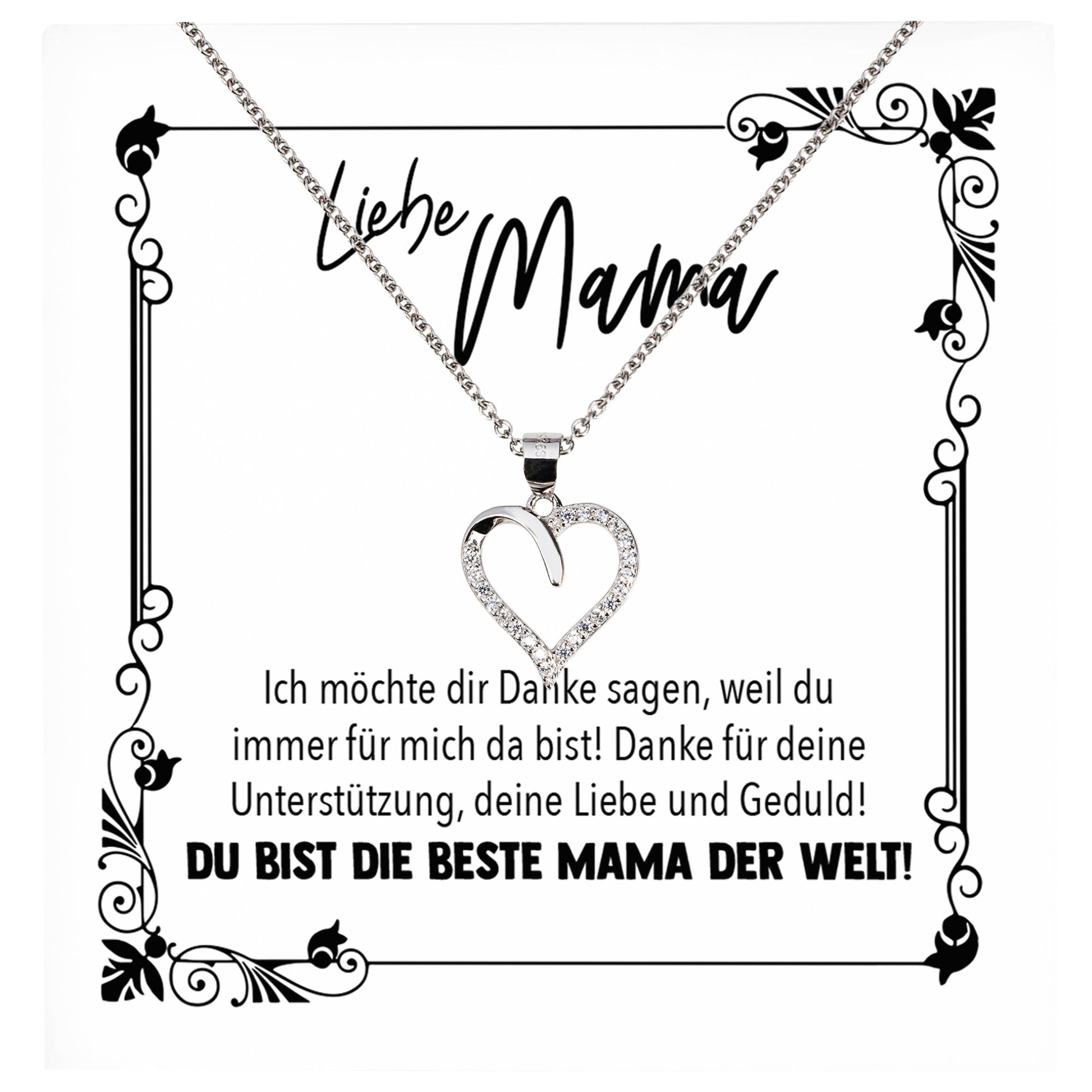 22Feels® Mama Geschenk Muttertag Geburtstag Frauen Herz Halskette mit Karte Echt Silber Schmuck Weihnachten Idee von Tochter oder Sohn-Schmuck mit Botschaftskarte - Herz21-22Feels