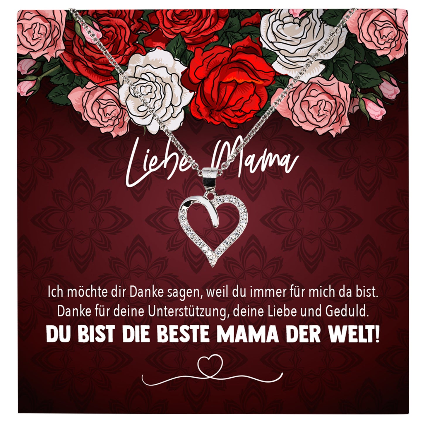 22Feels® Mama Geschenk Muttertag Geburtstag Frauen Herz Halskette mit Karte Echt Silber Schmuck Weihnachten Idee von Tochter oder Sohn-Schmuck mit Botschaftskarte - Herz21-22Feels