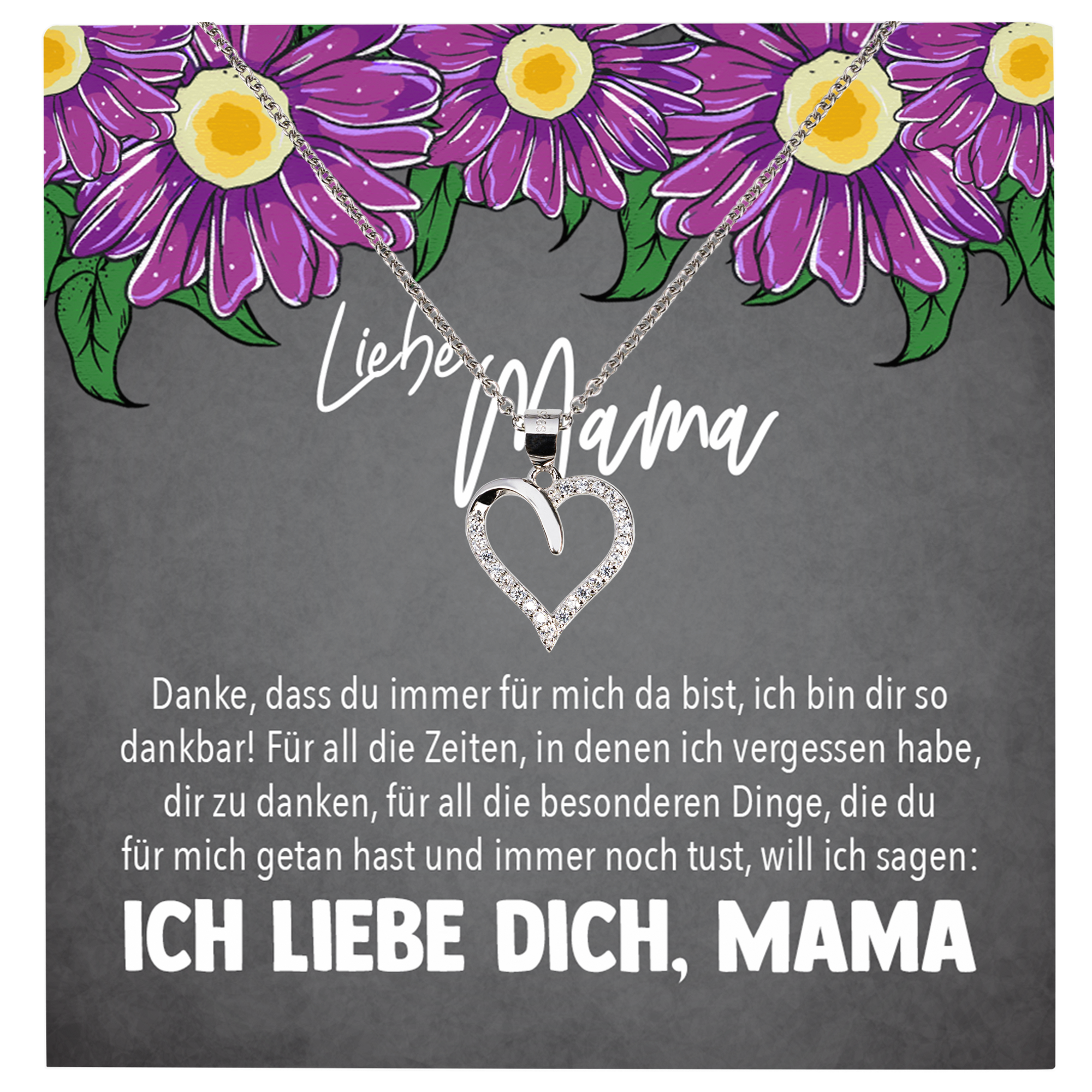 22Feels® Mama Geschenk Muttertag Geburtstag Frauen Schmuck mit Karte Herz Halskette Echt Silber Weihnachten Idee von Tochter oder Sohn-Schmuck mit Botschaftskarte - Herz21-22Feels