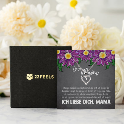 22Feels® Mama Geschenk Muttertag Geburtstag Frauen Schmuck mit Karte Herz Halskette Echt Silber Weihnachten Idee von Tochter oder Sohn-Schmuck mit Botschaftskarte - Herz21-22Feels