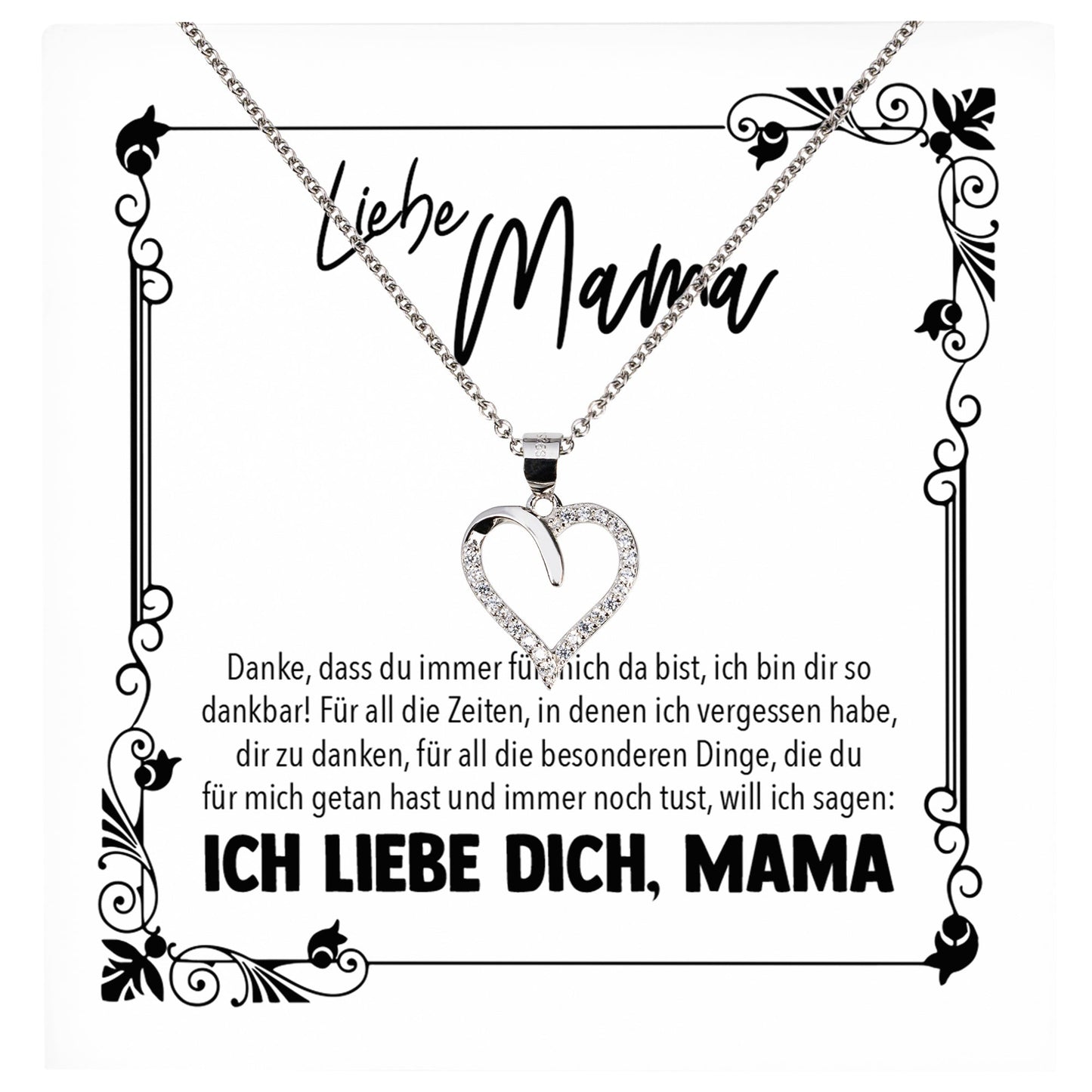 22Feels® Mama Geschenk Muttertag Geburtstag Frauen Schmuck mit Karte Herz Halskette Echt Silber Weihnachten Idee von Tochter oder Sohn-Schmuck mit Botschaftskarte - Herz21-22Feels