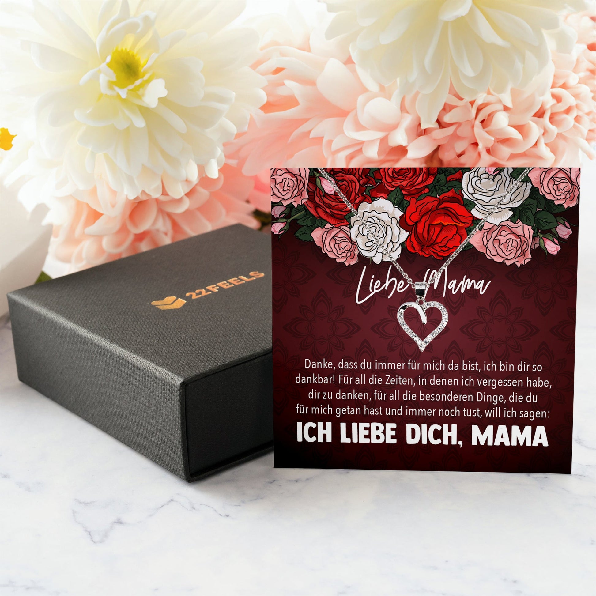 22Feels® Mama Geschenk Muttertag Geburtstag Frauen Schmuck mit Karte Herz Halskette Echt Silber Weihnachten Idee von Tochter oder Sohn-Schmuck mit Botschaftskarte - Herz21-22Feels